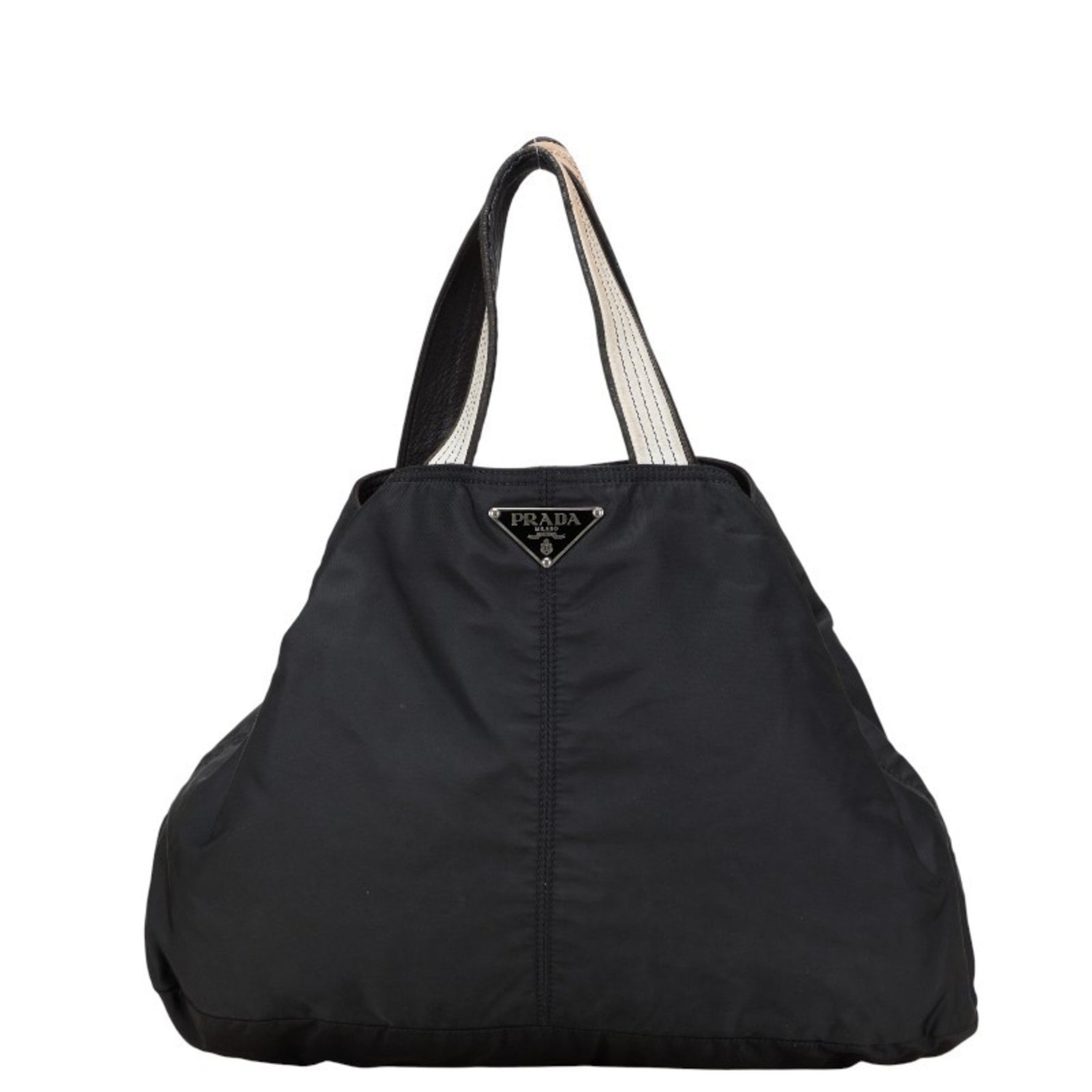 Prada Triangle Logo Plate Tote Bag Nylon Leather