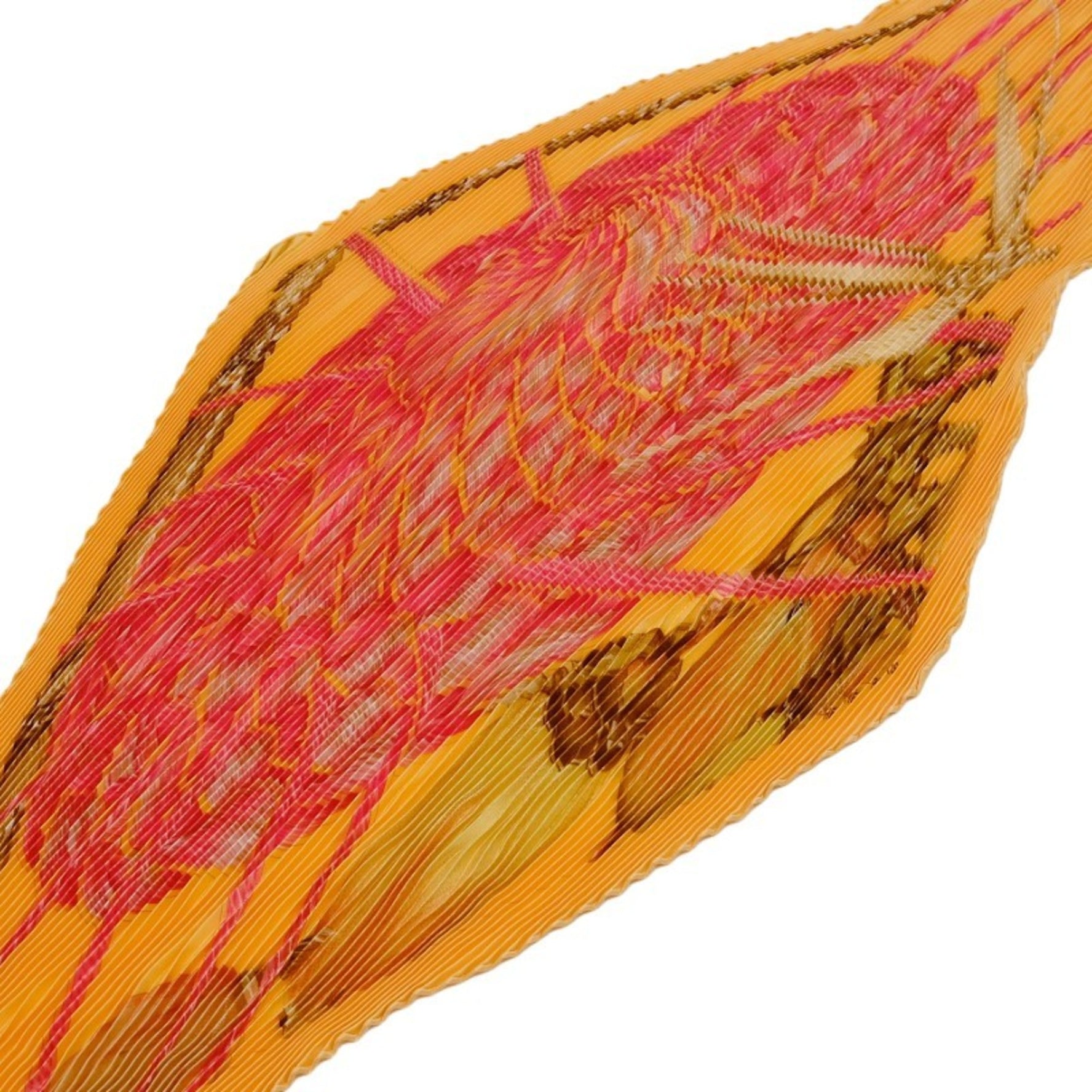 HERMES Scarf/Muffler Pleated Carré Jardin Creole Paradise 100% Silk Orange Yellow