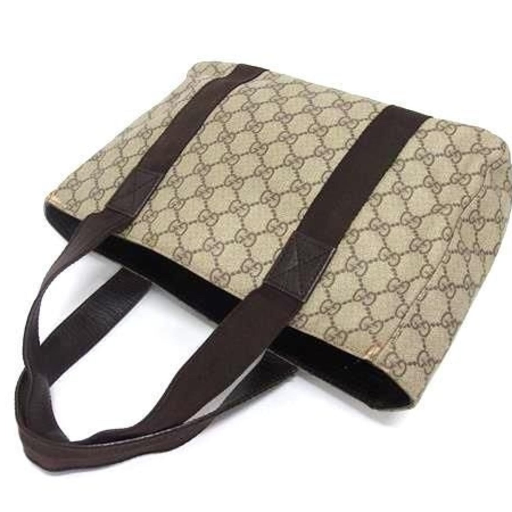 GUCCI GG Supreme Tote Bag in Beige and Brown Leather