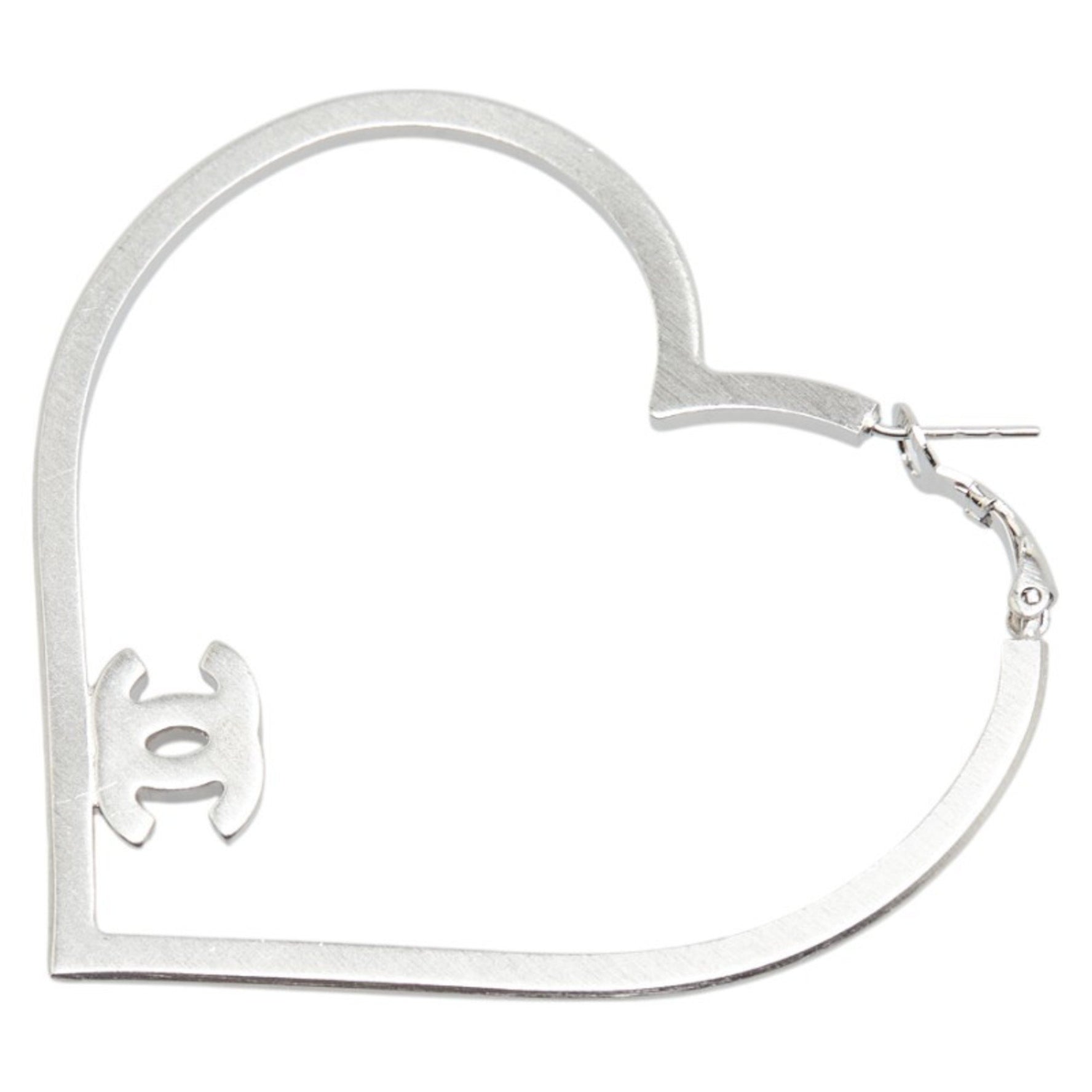 CHANEL Coco Mark Heart Motif Rhinestone Earrings in Metal