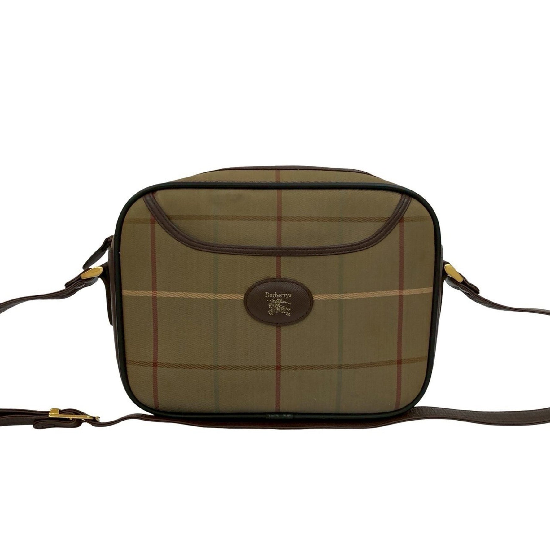 Burberry's Nova Check Shadow Horse Logo Canvas and Leather Shoulder Bag, Brown