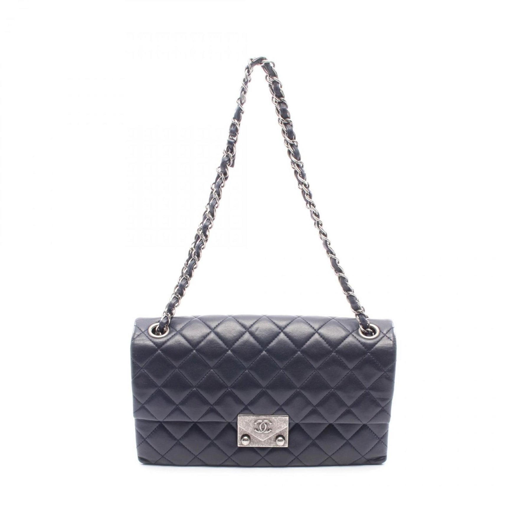 CHANEL Matelasse Shoulder Bag Leather Women's Navy