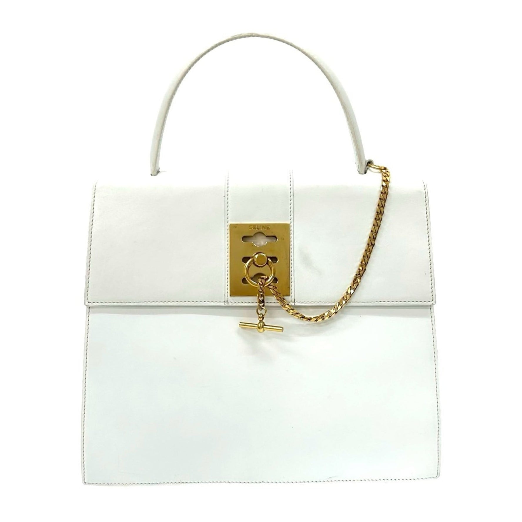 CELINE Logo Ring Calf Leather Chain Handbag Tote Bag