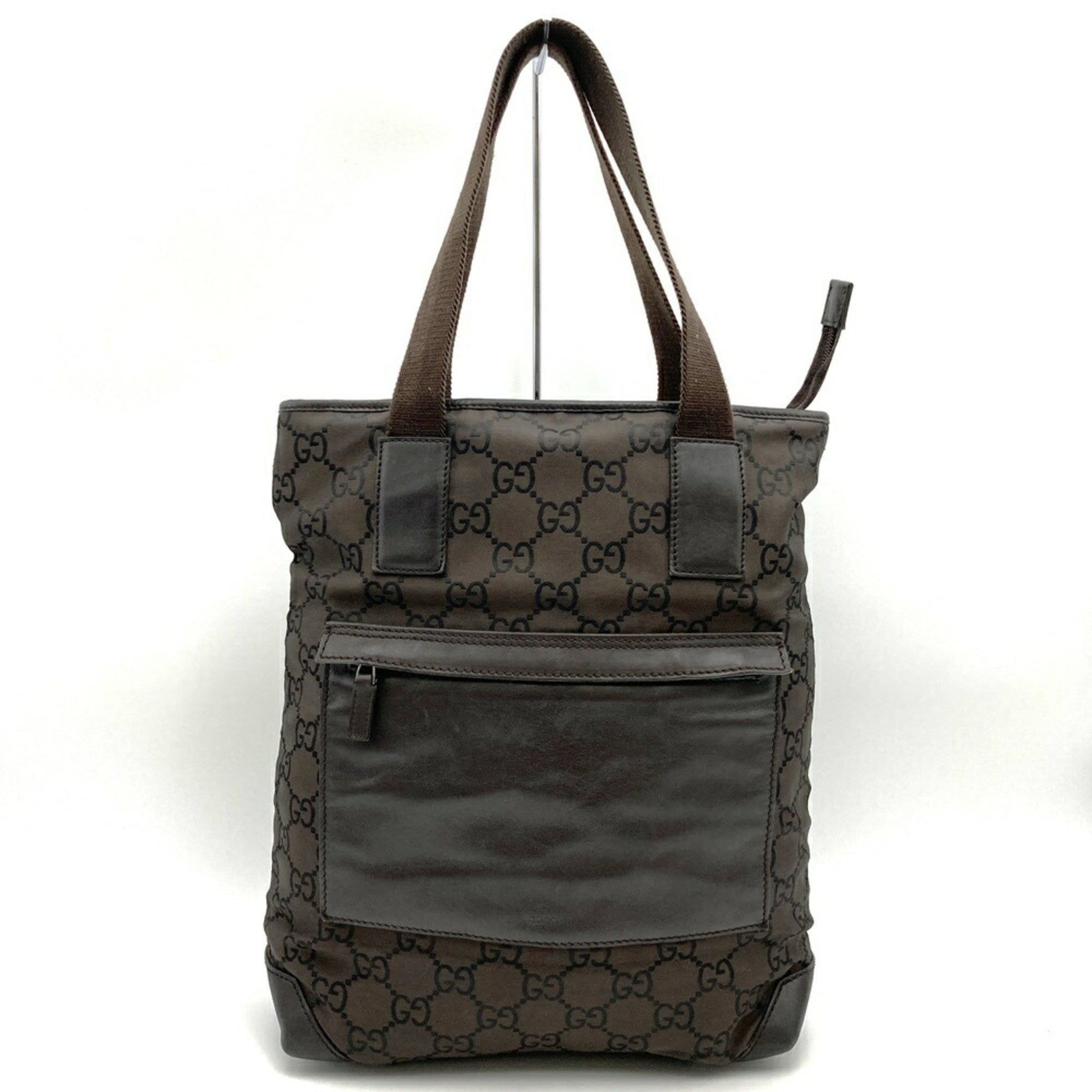 GUCCI Tote Bag GG Line Nylon Leather Brown Women's Men's
