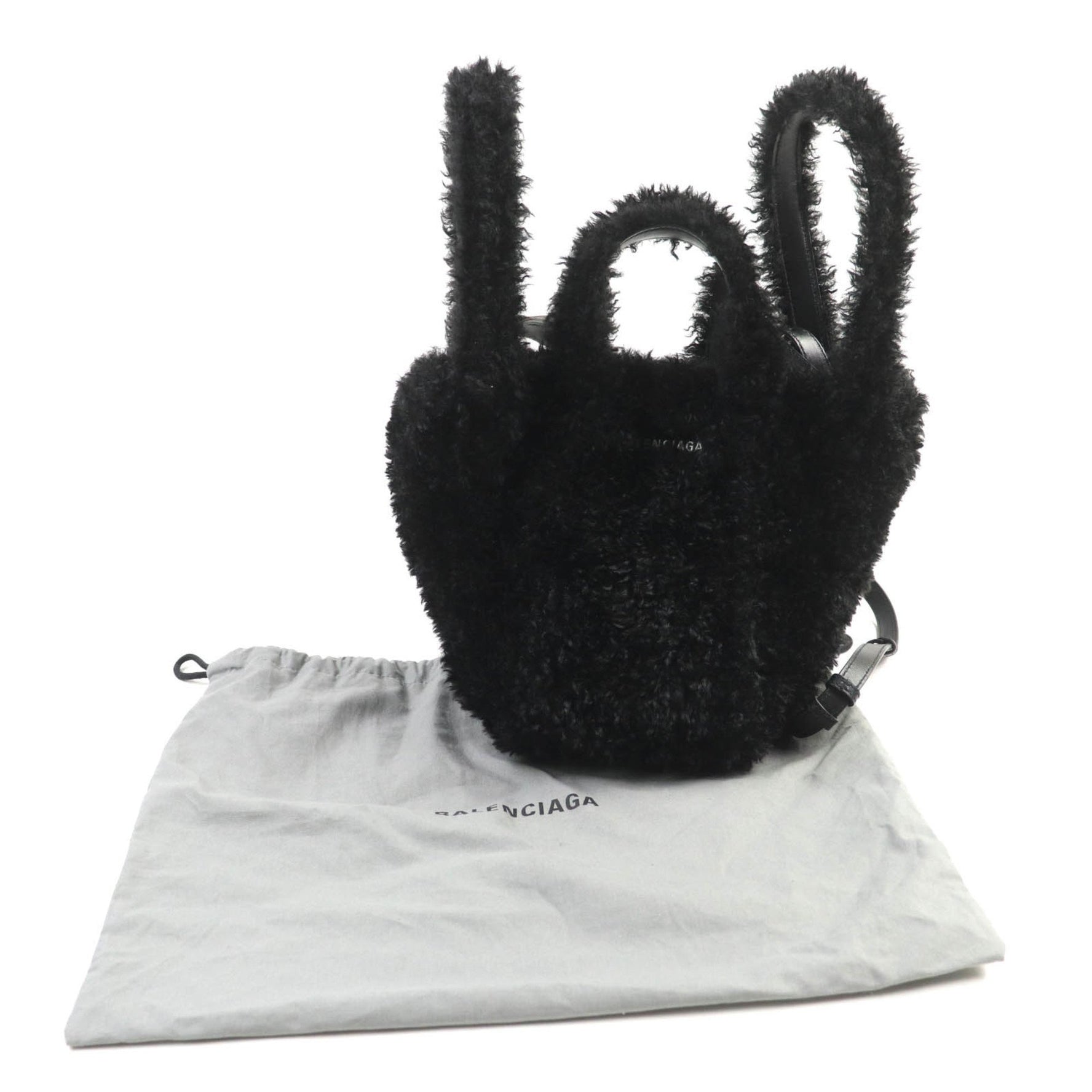 BALENCIAGA Everyday 2.0 XS Logo Embroidered F-Fur Shoulder Tote Bag, Includes Dust Made in Italy