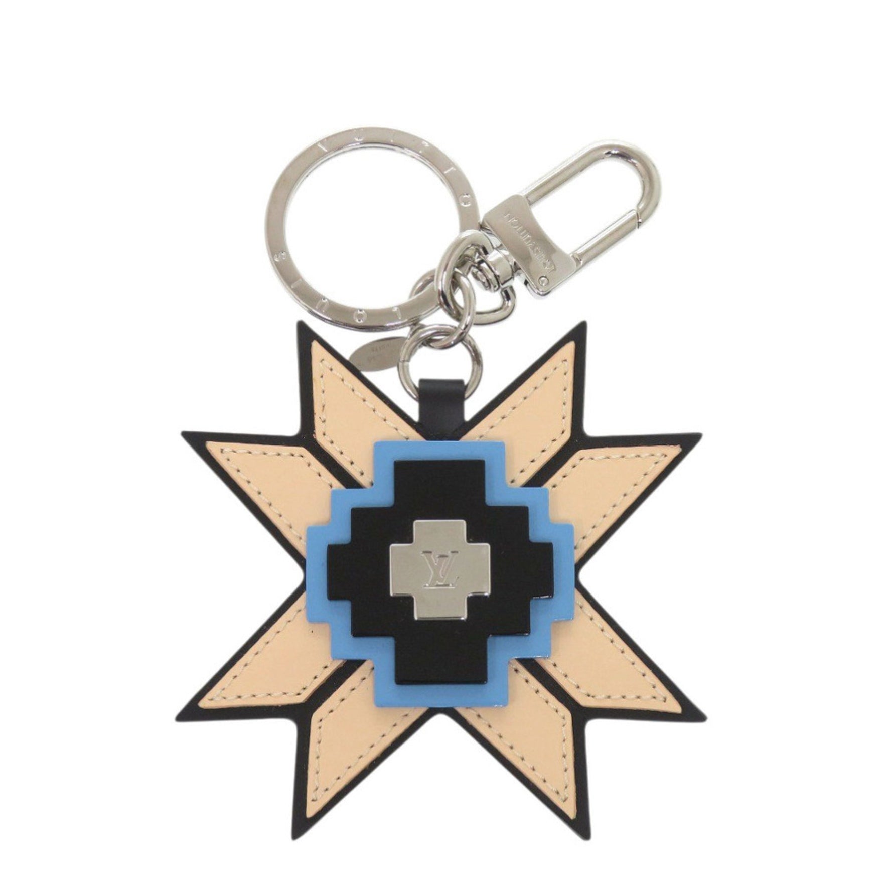 Louis Vuitton Leather Plastic Beige Black Keychain 0075 LOUIS VUITTON