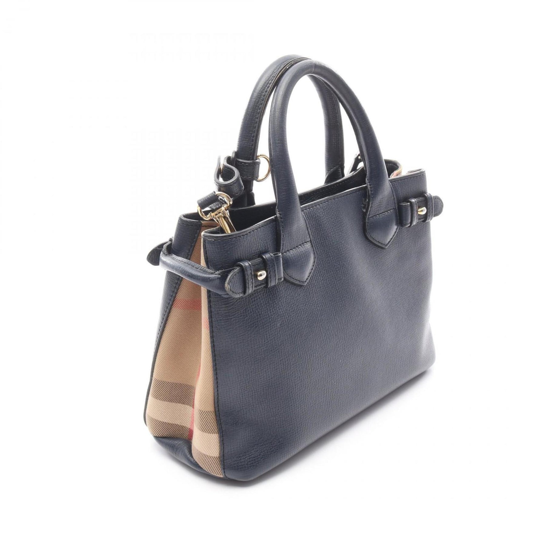 Burberry Small Banner House Check Leather Handbag, Navy, Brown, Multicolor