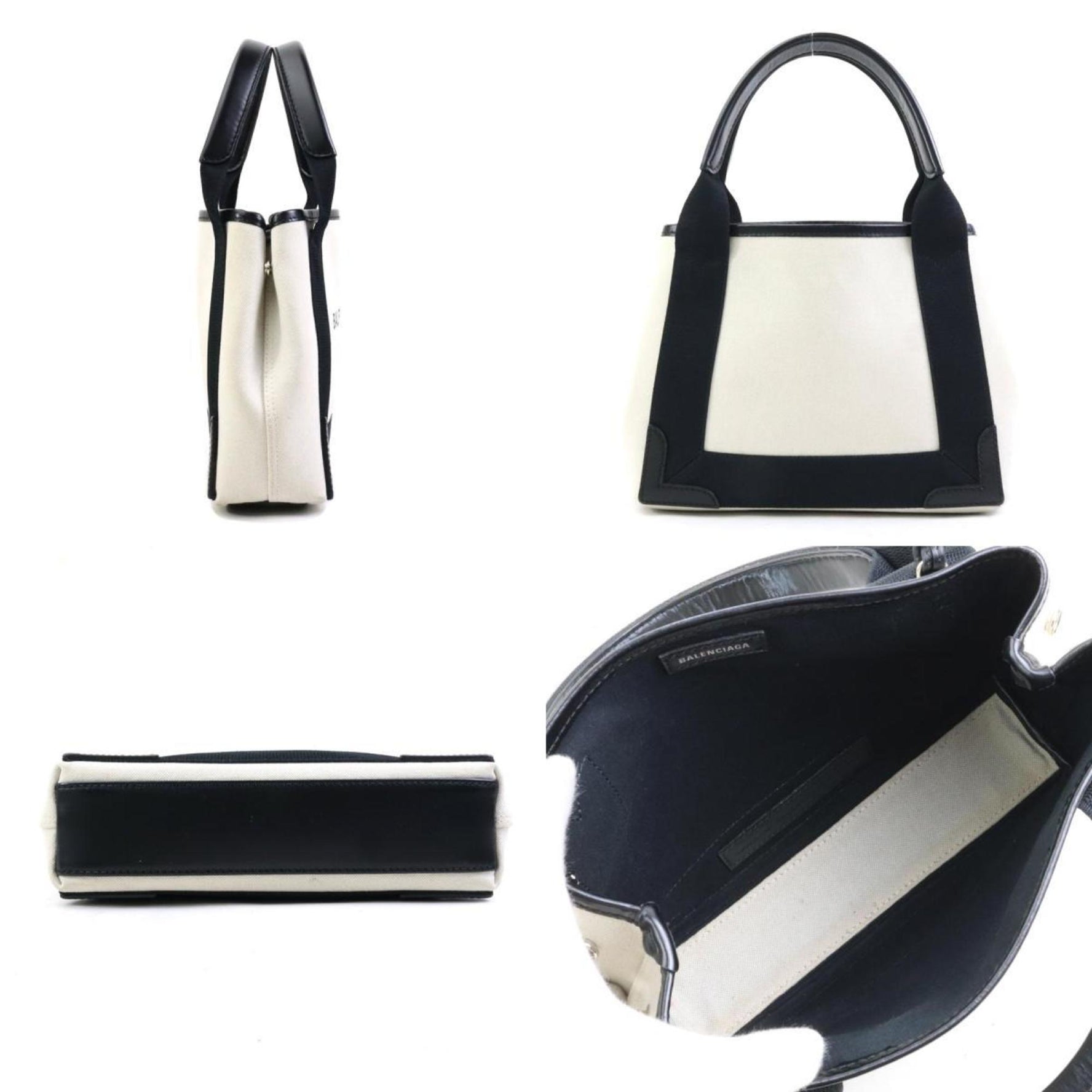 Balenciaga Handbag/Shoulder Bag Navy Cabas XS Canvas and Leather in Ivory Black