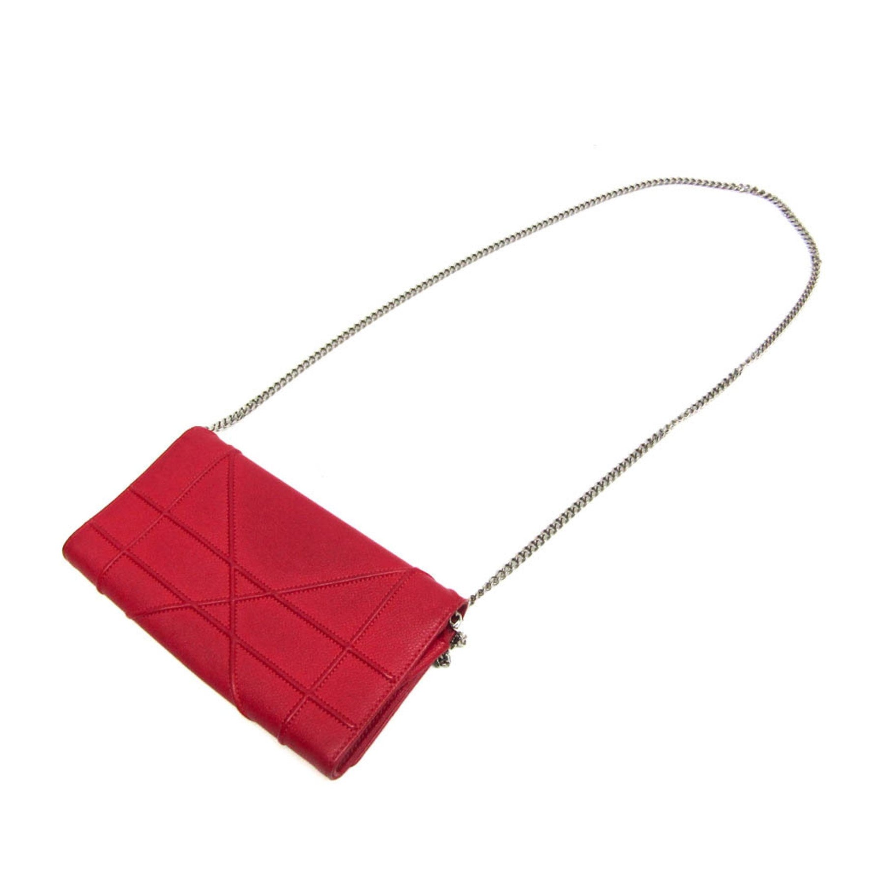 Christian Dior Diorama Leather Chain/Shoulder Wallet Red Color