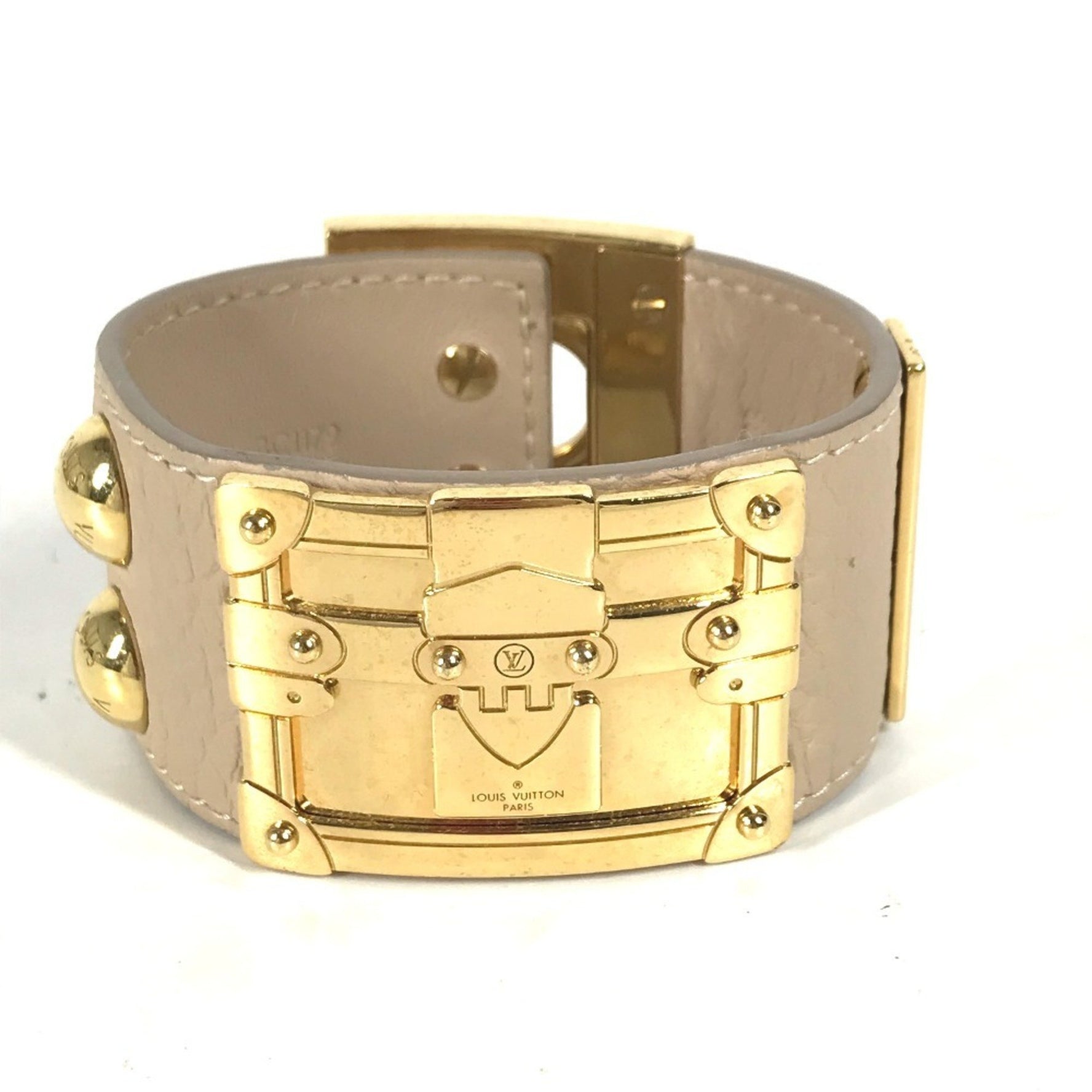 LOUIS VUITTON SO LV Bracelet, Leather Bangle, Women's, Beige