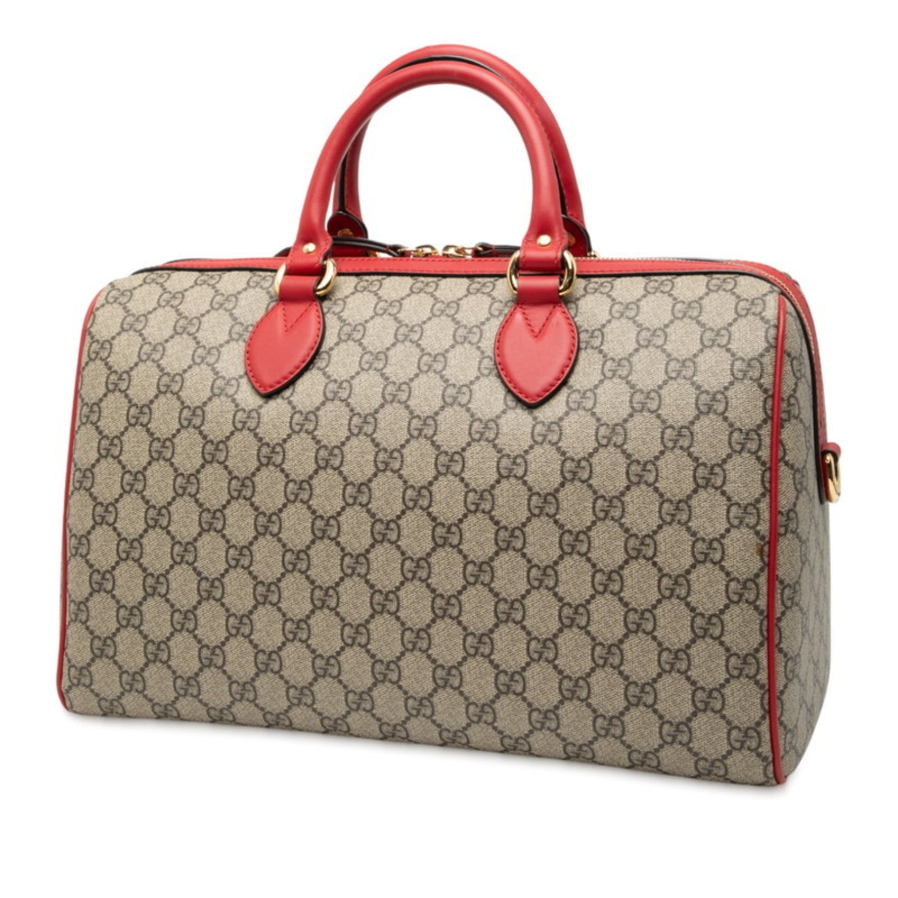 Gucci GG Supreme Floral Flower Heart Handbag/Shoulder Bag Beige Red Leather