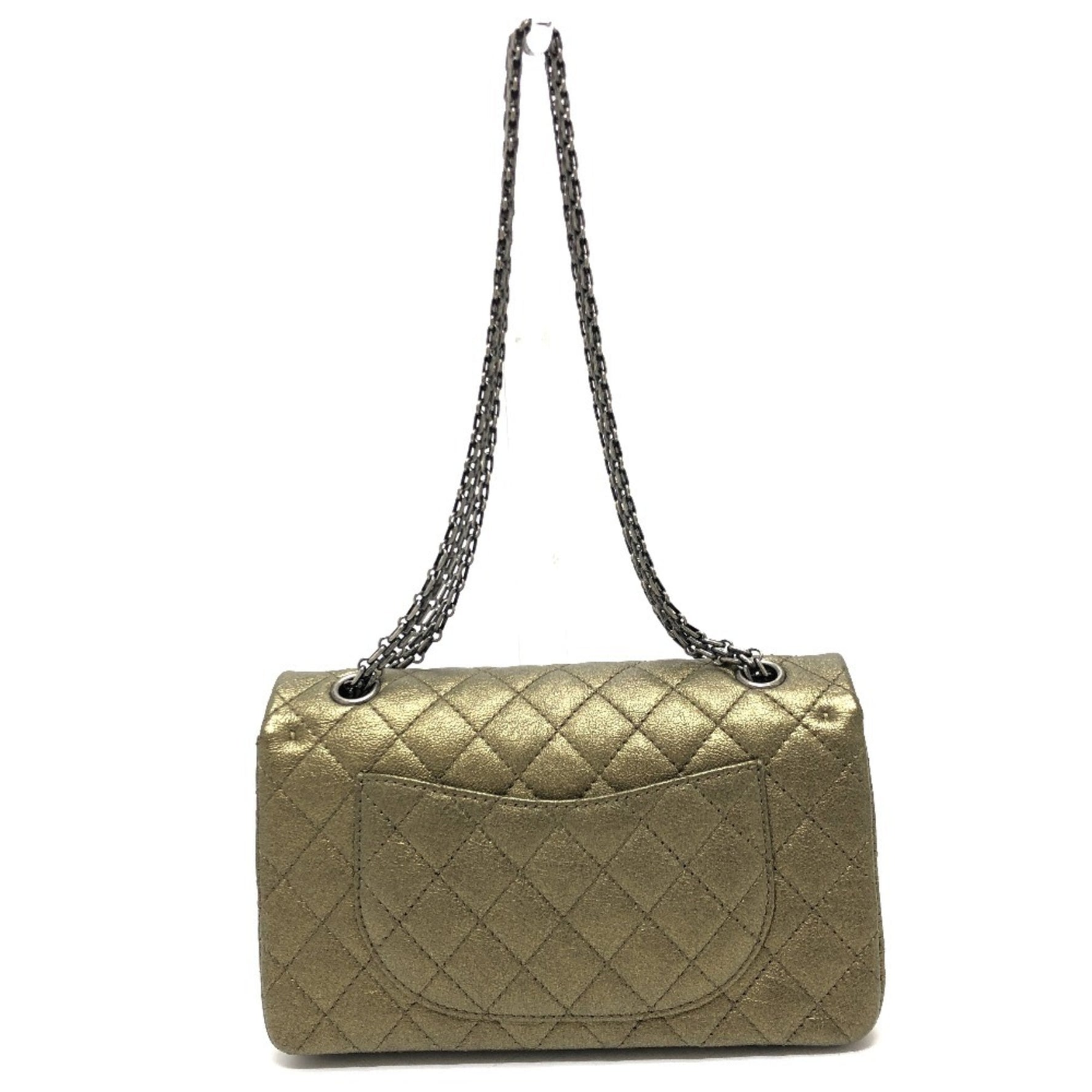 CHANEL 2.55 hardware Matelasse quilted bag W chain shoulder calfskin ladies gold