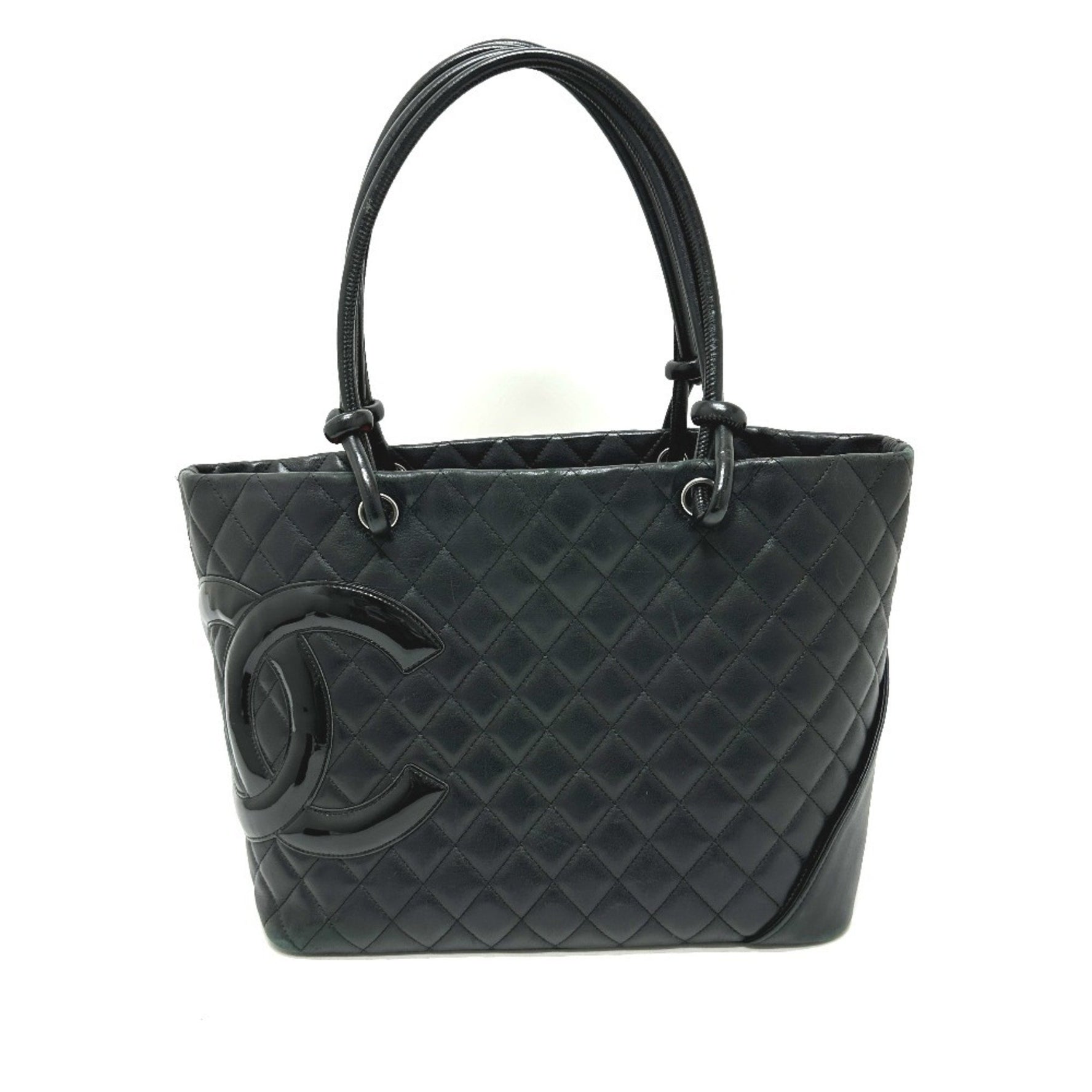 CHANEL Matelasse Cambon Line Large Bag, Handbag, Tote Lambskin/Patent Leather, Black
