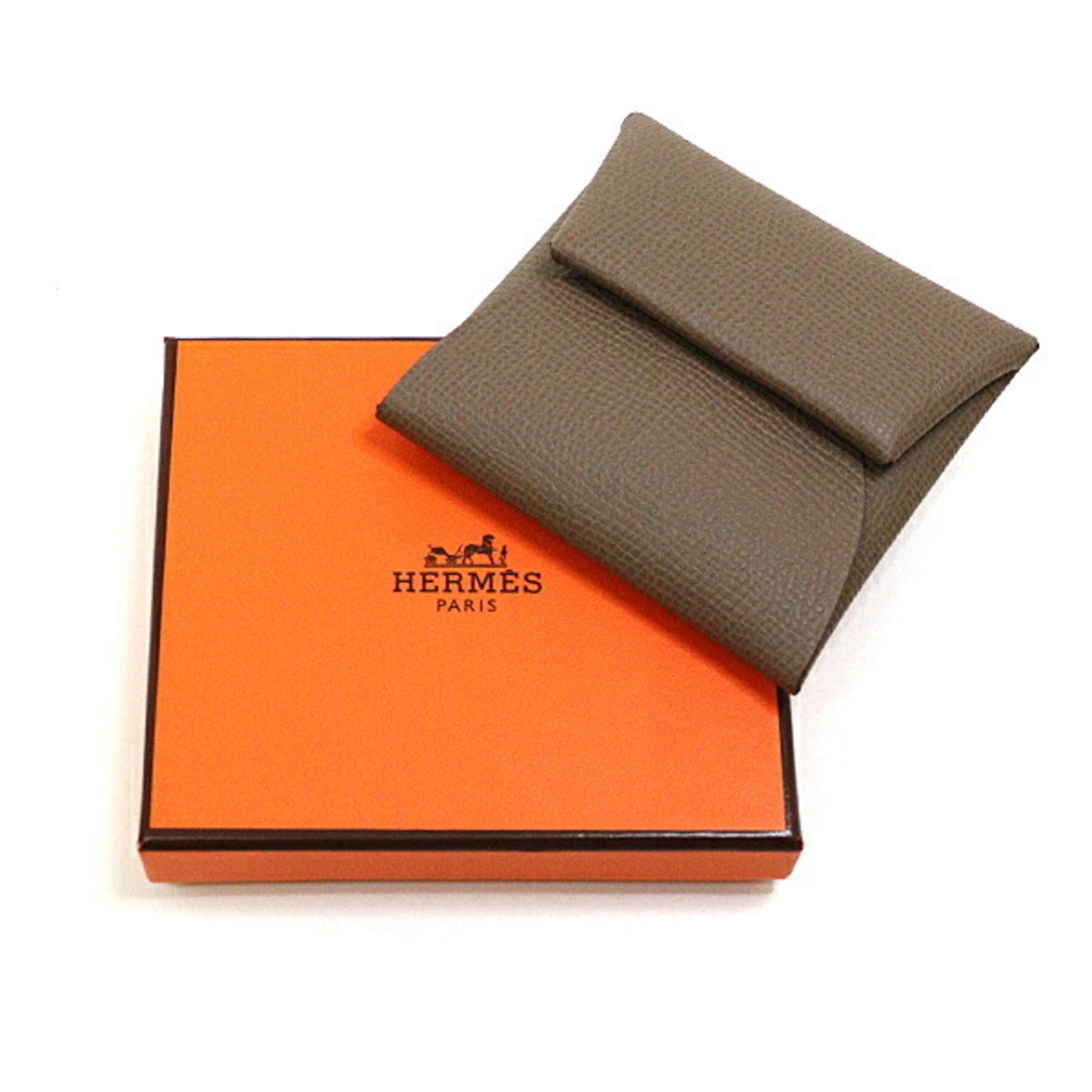 Hermes Coin Case Bastia Epsom Etoupe W Engraved Purse Wallet Unused