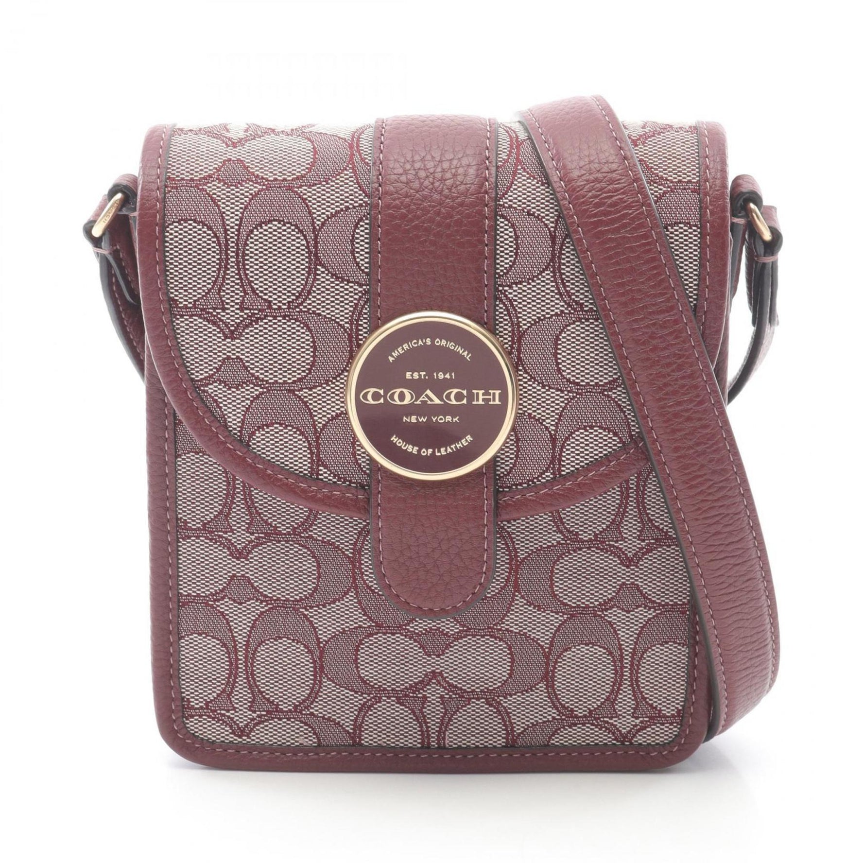 Coach North South Ronnie Crossbody Signature Shoulder Bag in Canvas and Leather, Bordeaux/White