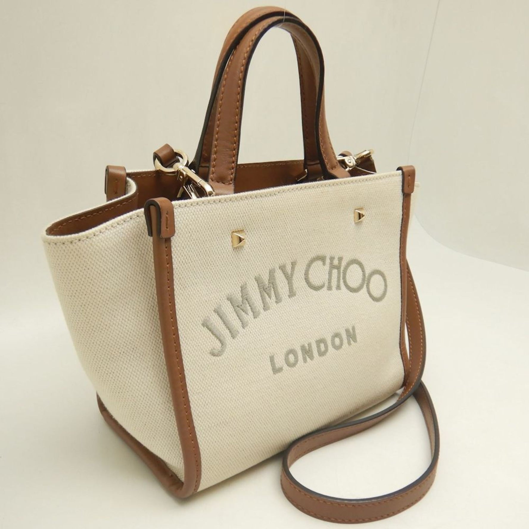 Jimmy Choo VARENNE TOTE S Tote bag Cotton canvas x calfskin Ivory Brown