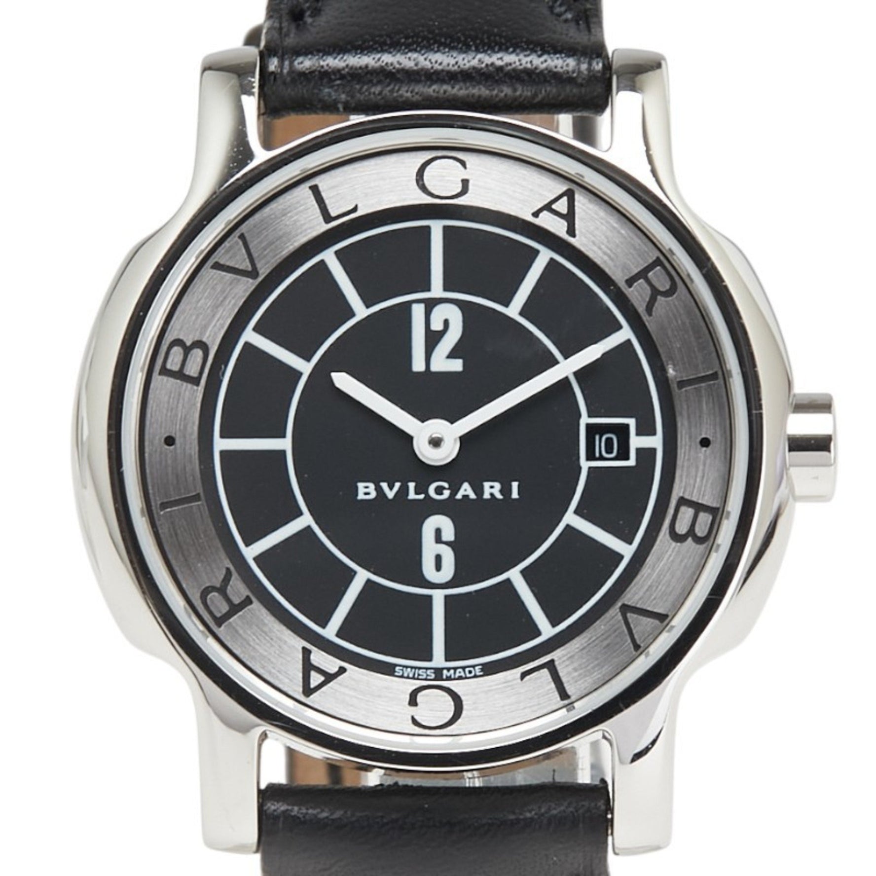 Bvlgari Solotempo Watch Quartz Black Dial Stainless Steel Leather