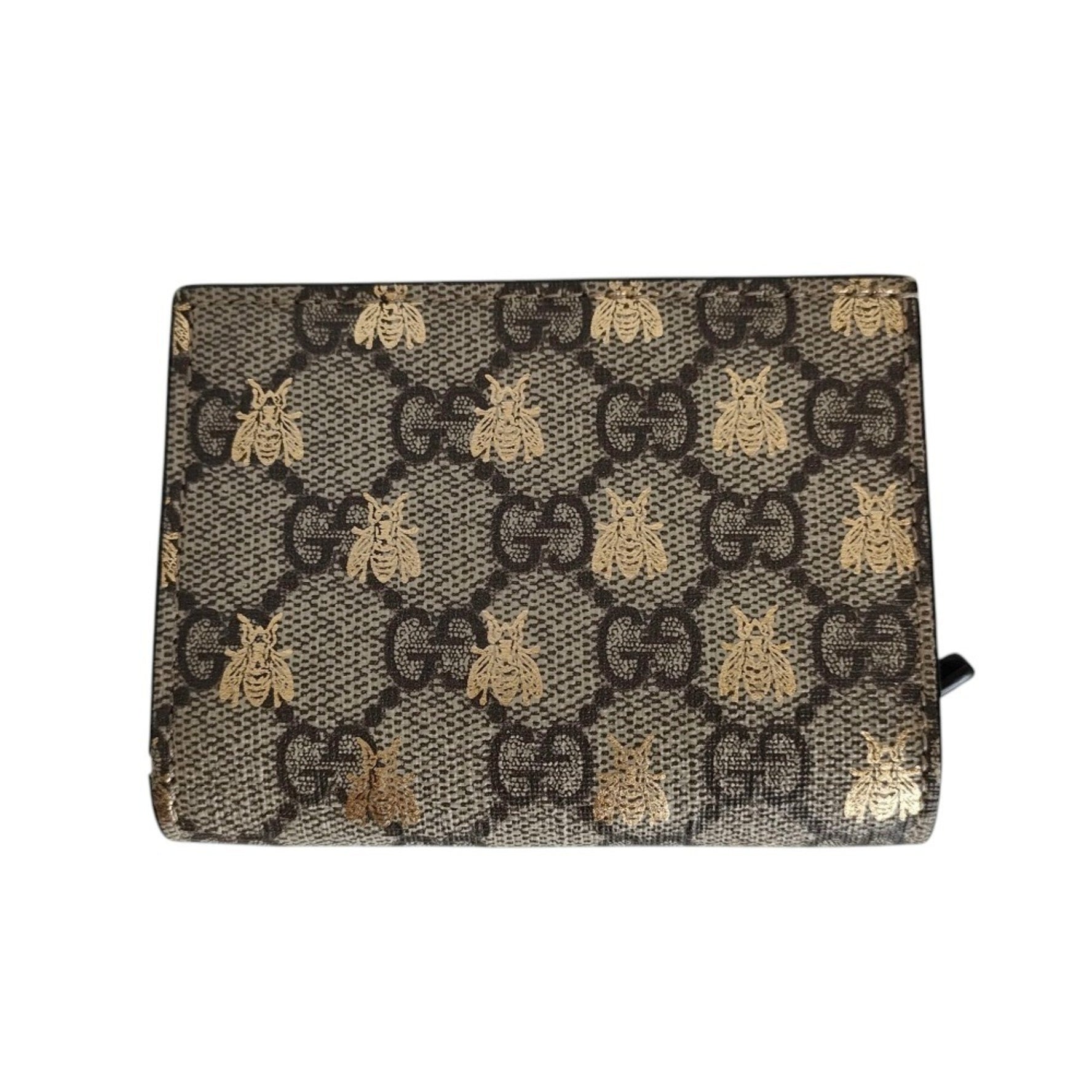 GUCCI Michele GG Supreme Bee Compact Wallet, Bi-fold Beige