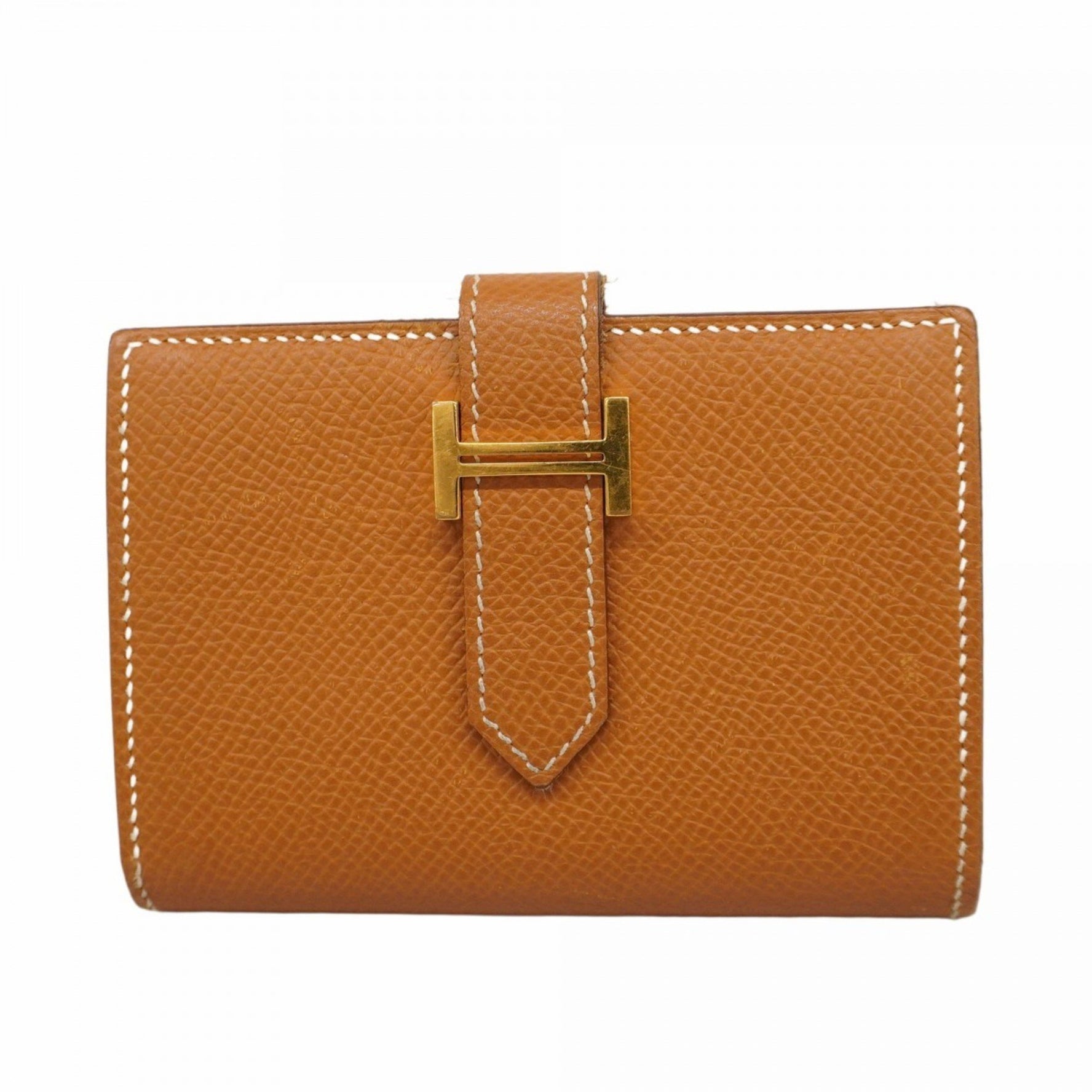 Hermes Hermès Bearn Mini Wallet/Coin Case, Epsom Leather, Gold, A Stamp, Men's/Women's