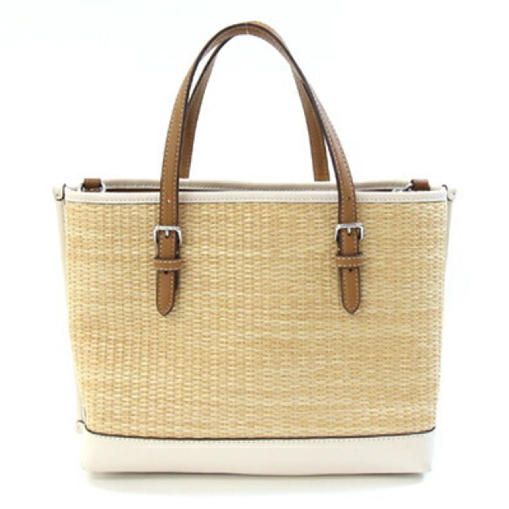 Coach Mori Tote 25 Handbag Natural Ivory Brown Straw Leather Shoulder Bag Basket Floral Mini