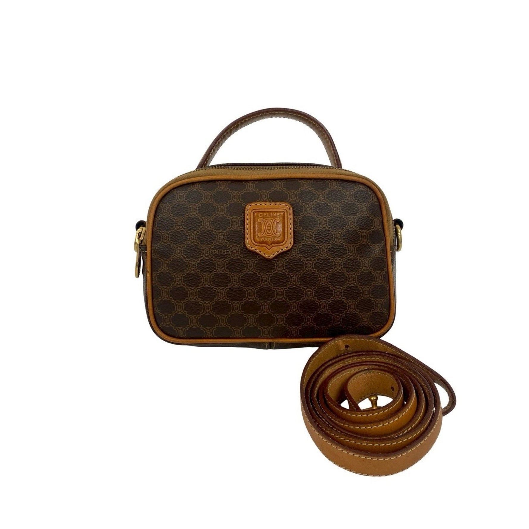 CELINE Macadam Blason Pattern Leather Genuine Mini Handbag/Shoulder Bag