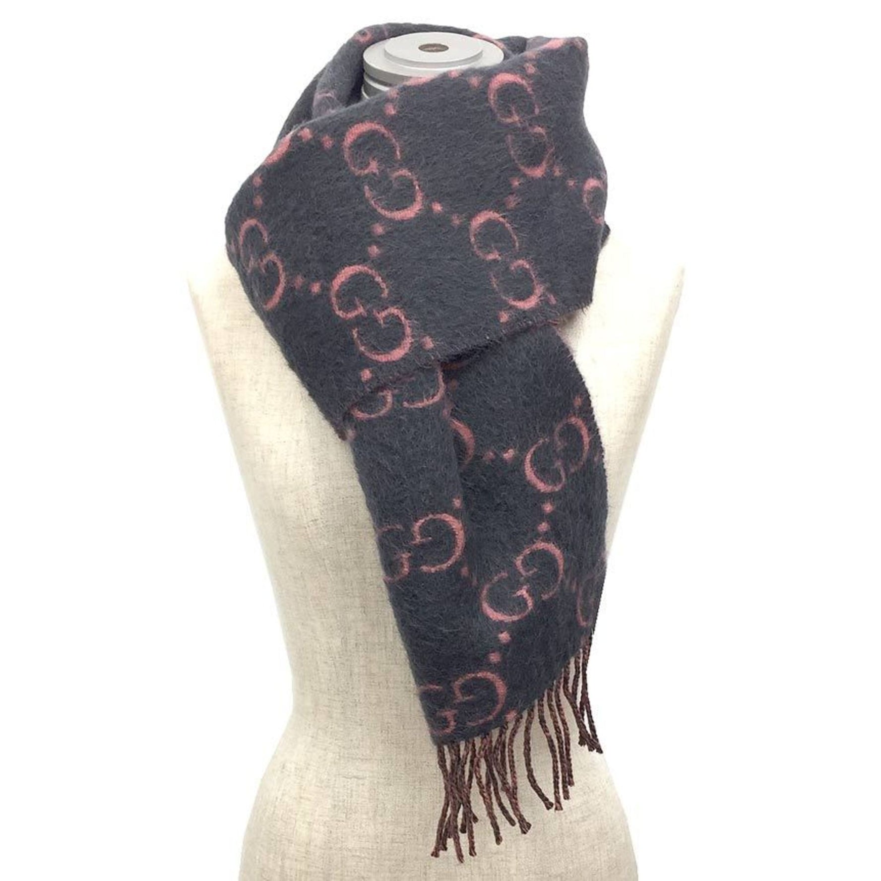 GUCCI GG Scarf Alpaca Wool Navy x Pink Unused