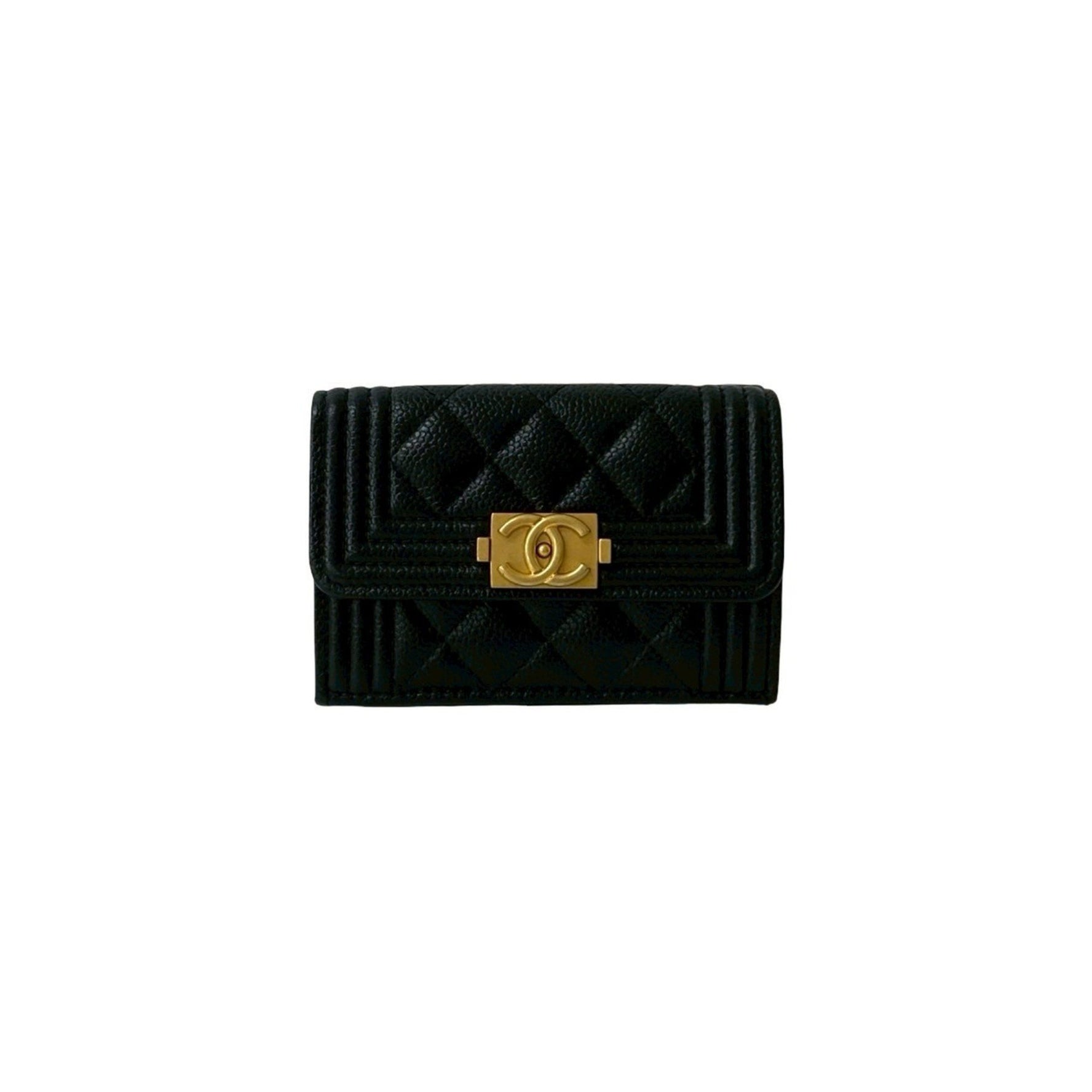 Random number CHANEL Boy Matelasse Coco Caviar Leather Tri-fold Wallet