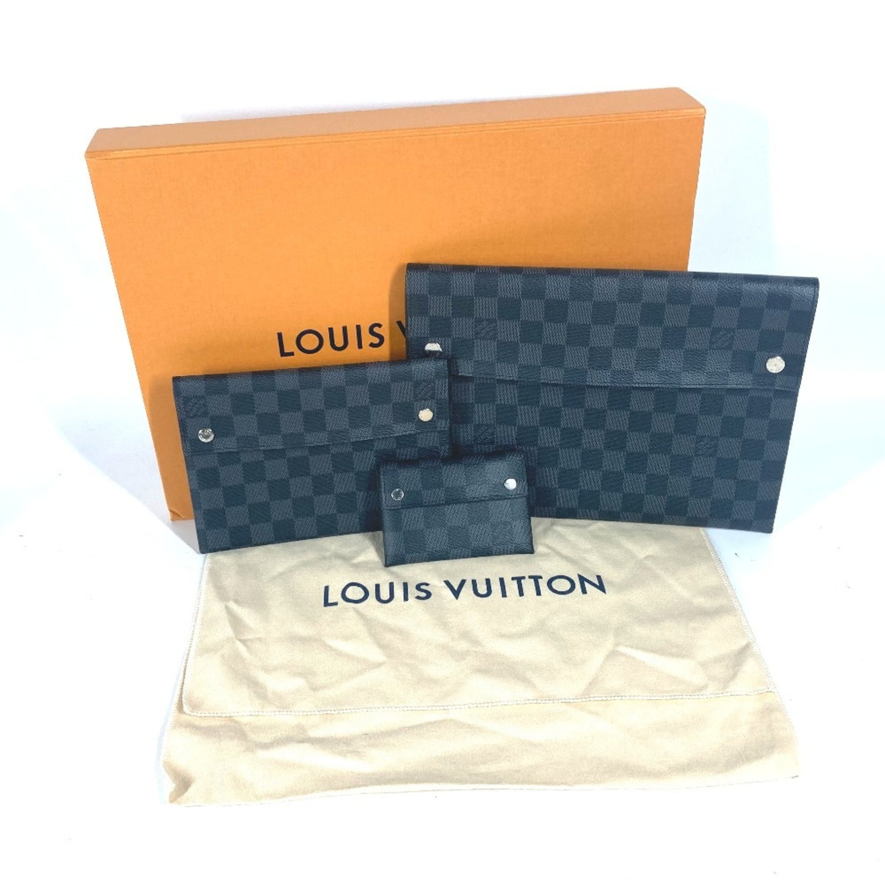 Louis Vuitton Damier Graphite Alpha Triple Pouch Bag Set of 3 Long Wallet Business Card Holder/Card Case Clutch Canvas Men's