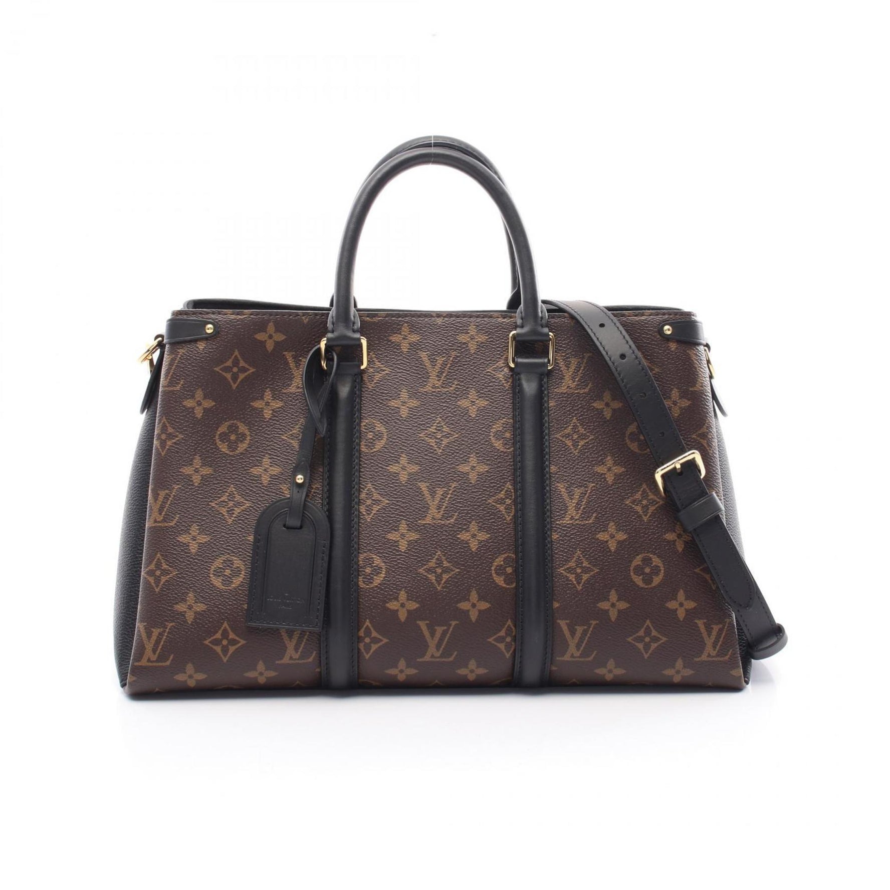 Louis Vuitton Soufflot NV MM Handbag Coated Canvas Leather Monogram Brown Black
