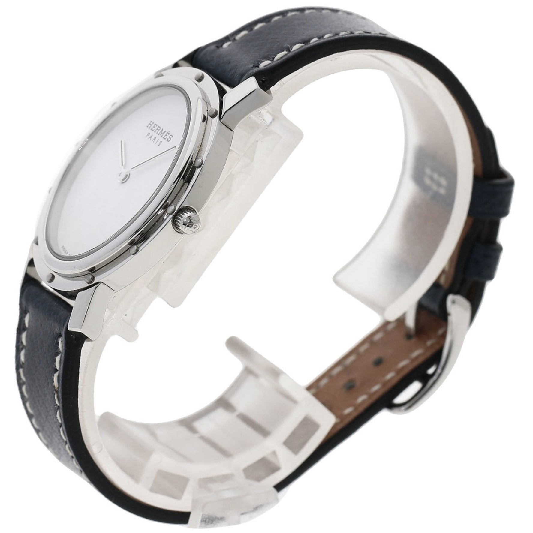Hermès Clipper Oval Watch, Stainless Steel and Leather