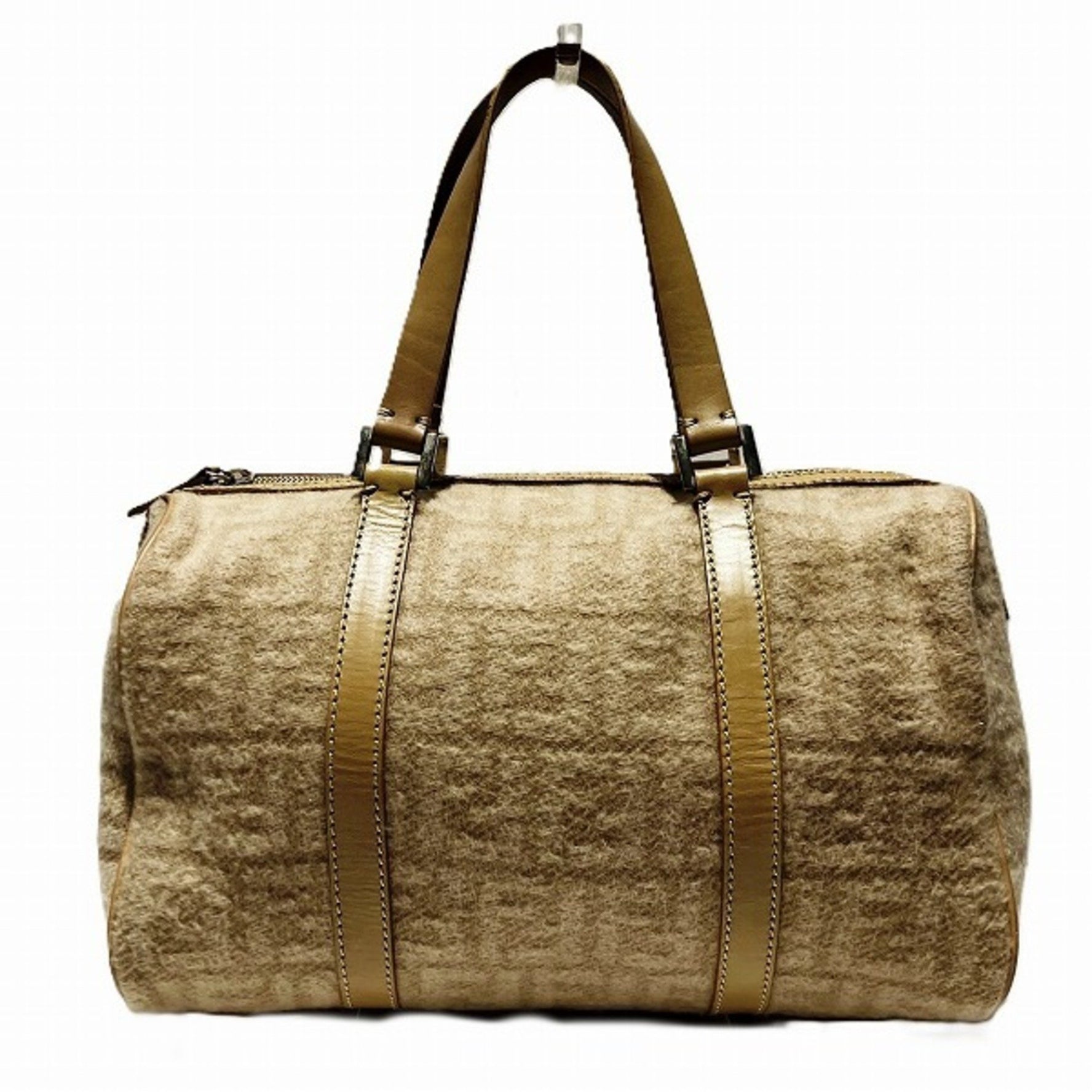 Fendi Zucca Canvas, Wool, and Leather Mini Boston Bag, Handbag