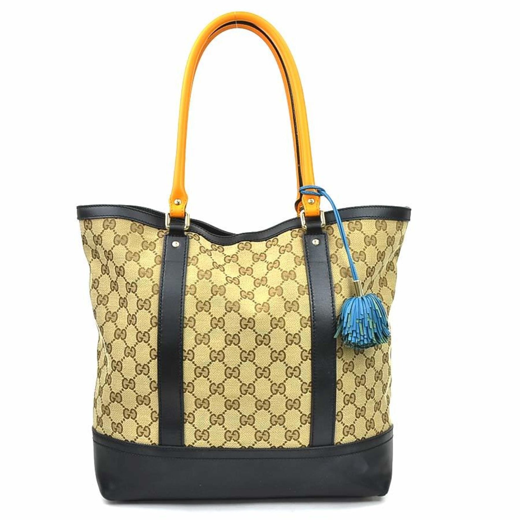 Gucci GG canvas and leather shoulder bag in brown, black, orange