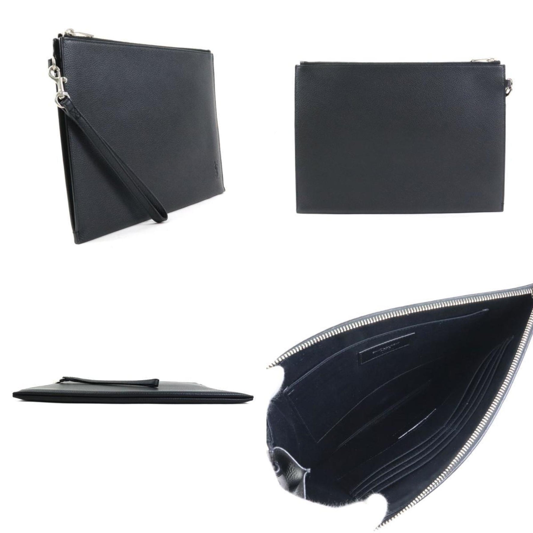 Saint Laurent Clutch Bag Leather Black Men's Women's 56045k