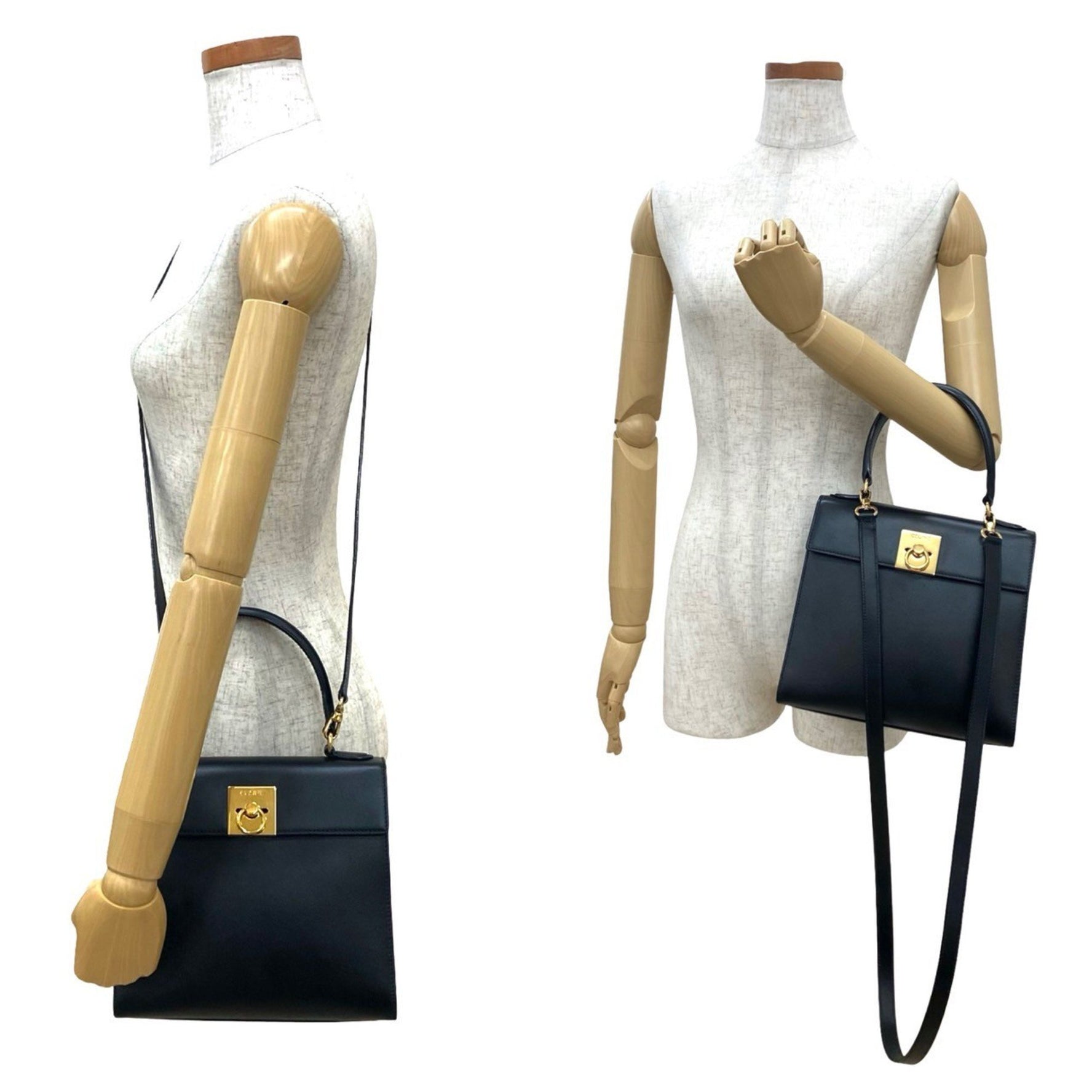 CELINE Vintage Logo Ring Hardware Leather Handbag/Shoulder Bag 964-6