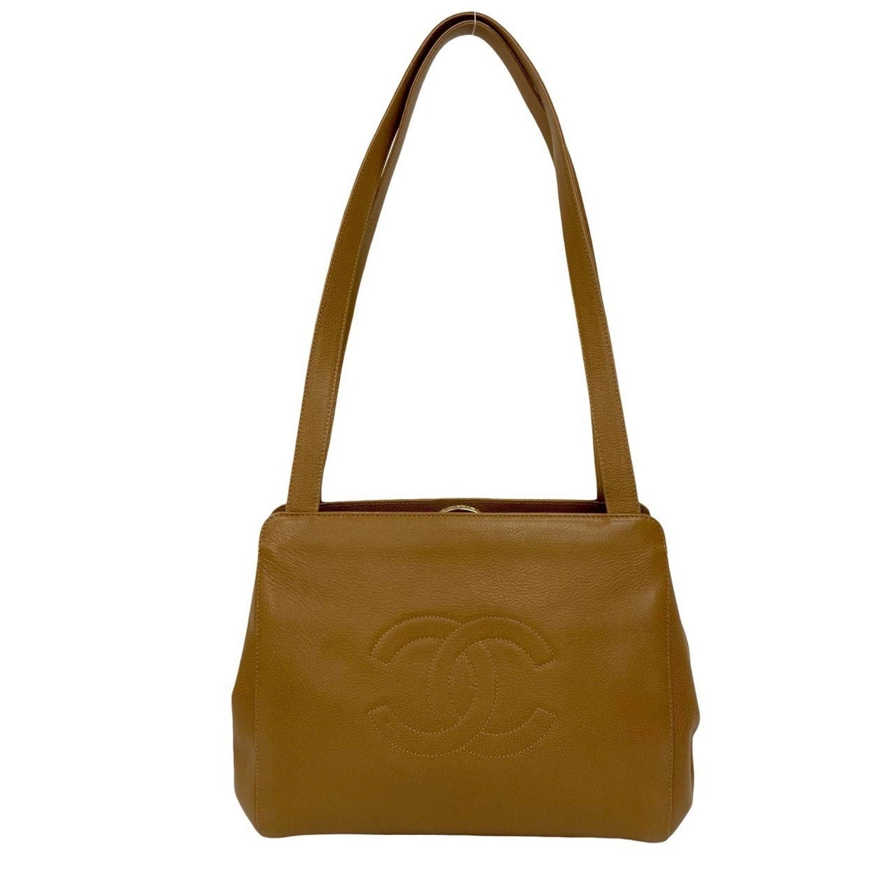 Seal No. 5 CHANEL Coco Mark Caviar Leather Clasp Closure Semi-Shoulder Bag Tote