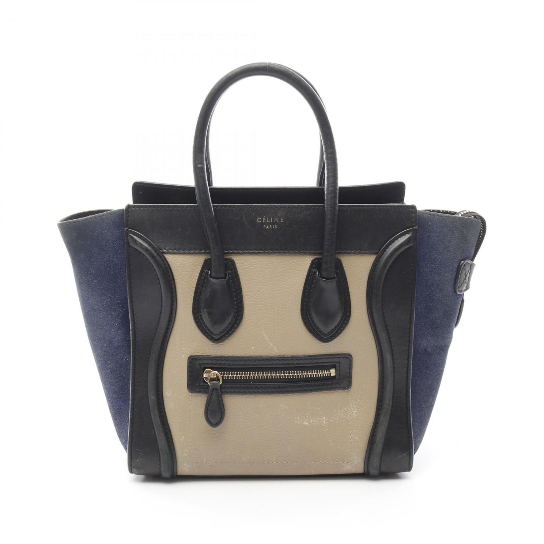 Celine Luggage Micro Shopper Tote Bag, Leather and Suede, Beige, Black, Navy