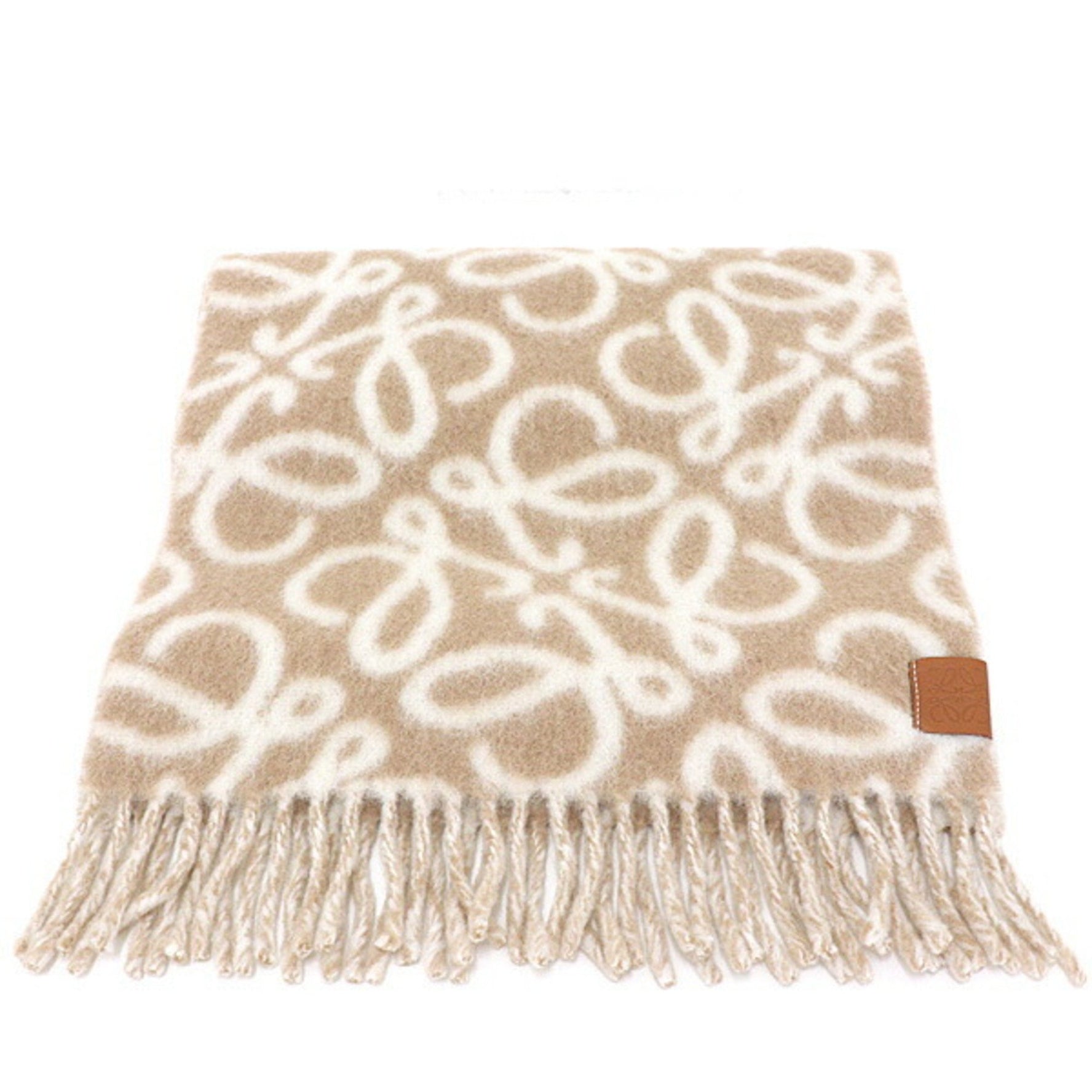 Loewe Anagram Scarf Alpaca & Wool Blend Beige/White Muffler Stole Unused