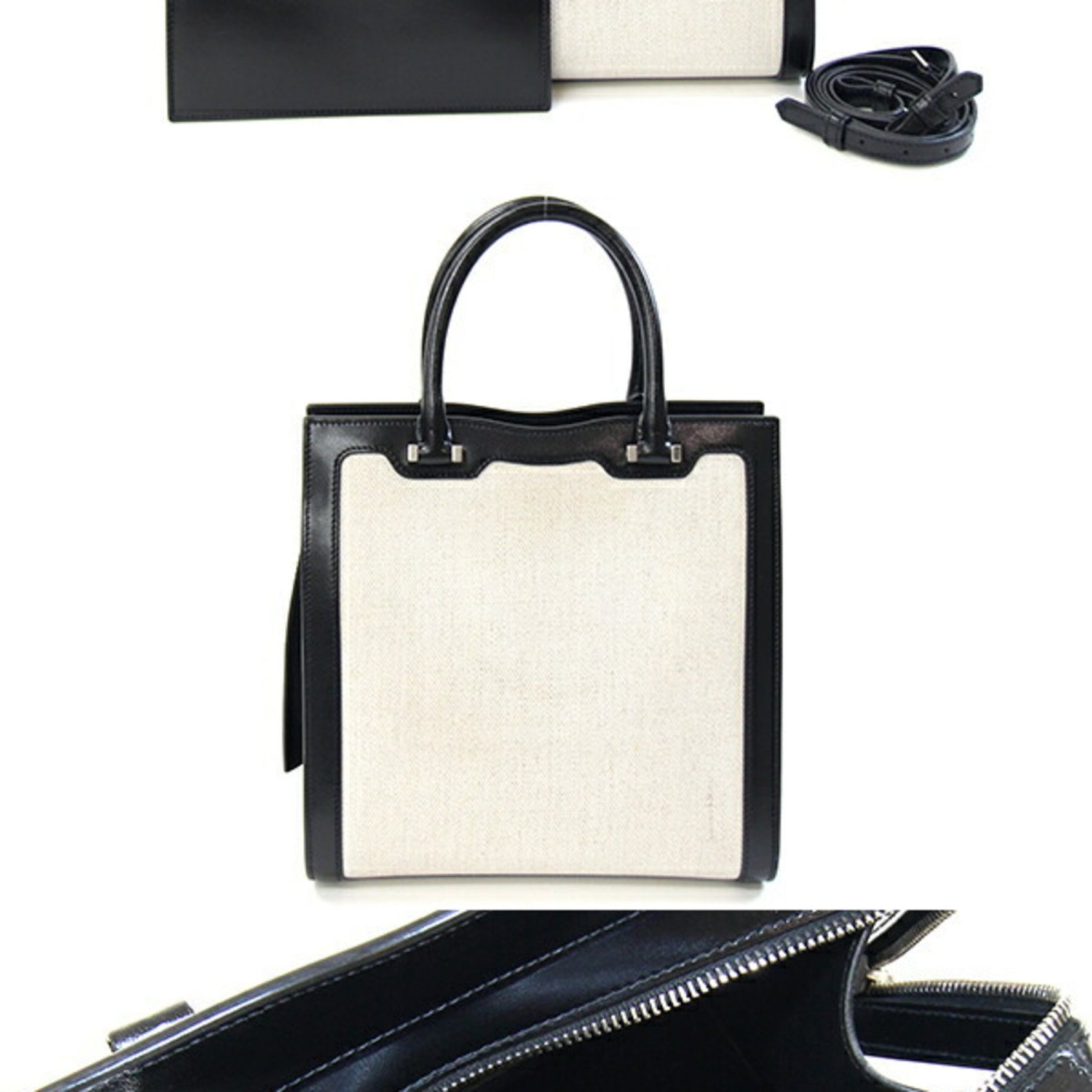 Saint Laurent Up Down Small Handbag Natural Black Coated Canvas Leather Shoulder Bag Clutch SAINT LAURENT