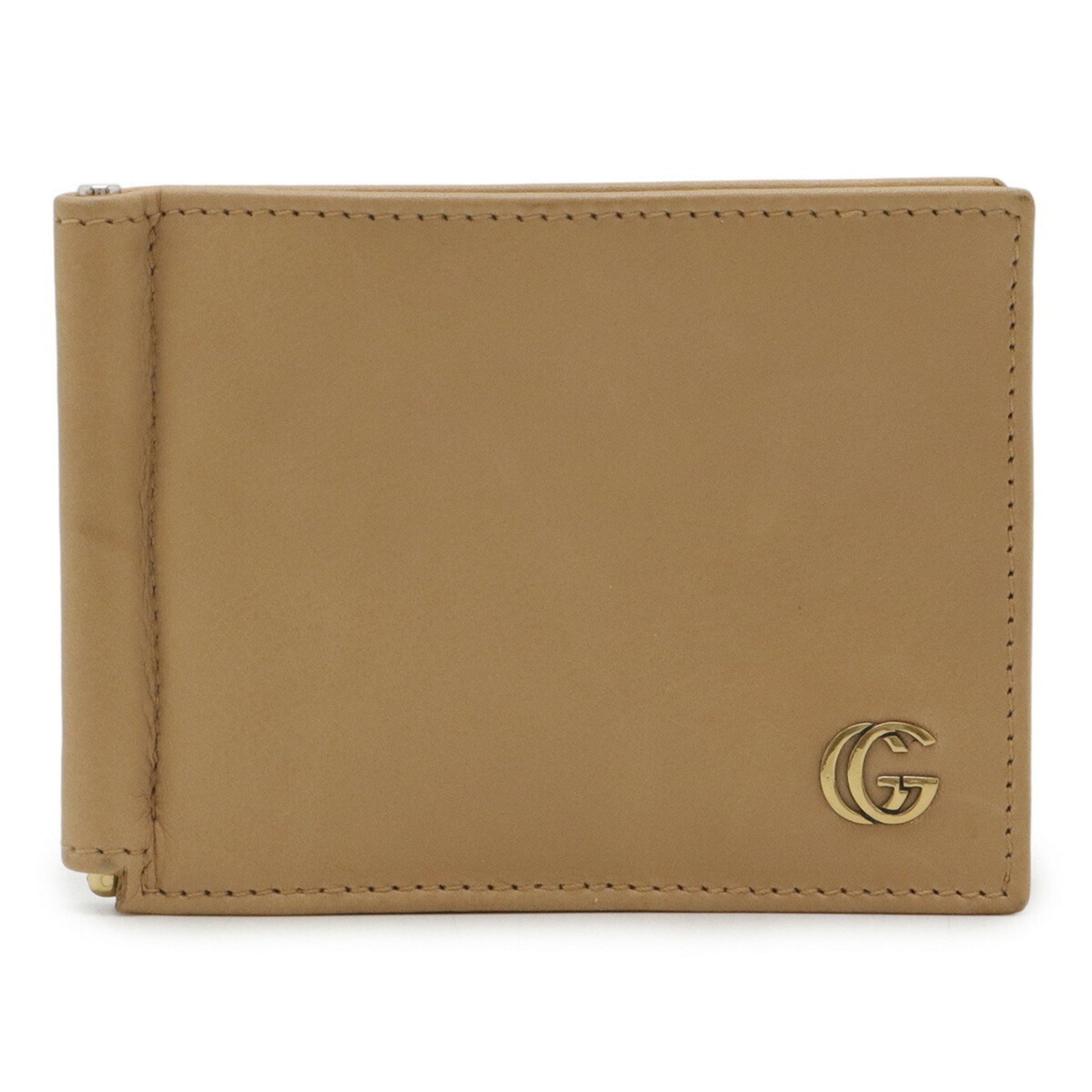 GUCCI Double G Bi-fold Wallet with Money Clip Bill Card Case Business Holder Leather