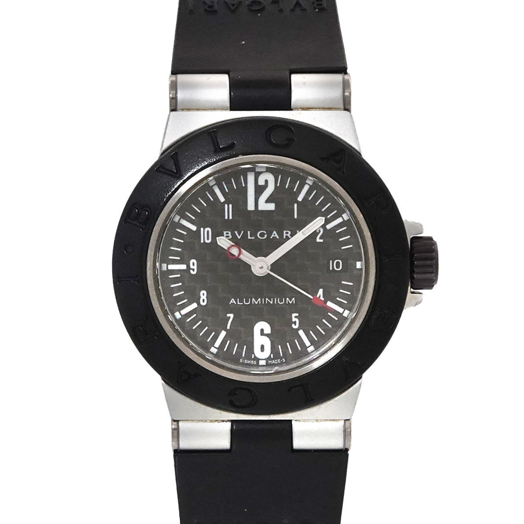 BVLGARI Aluminum AL29TA Women's Watch with Date, Black Carbon Fiber, Rubber, and Quartz Movement