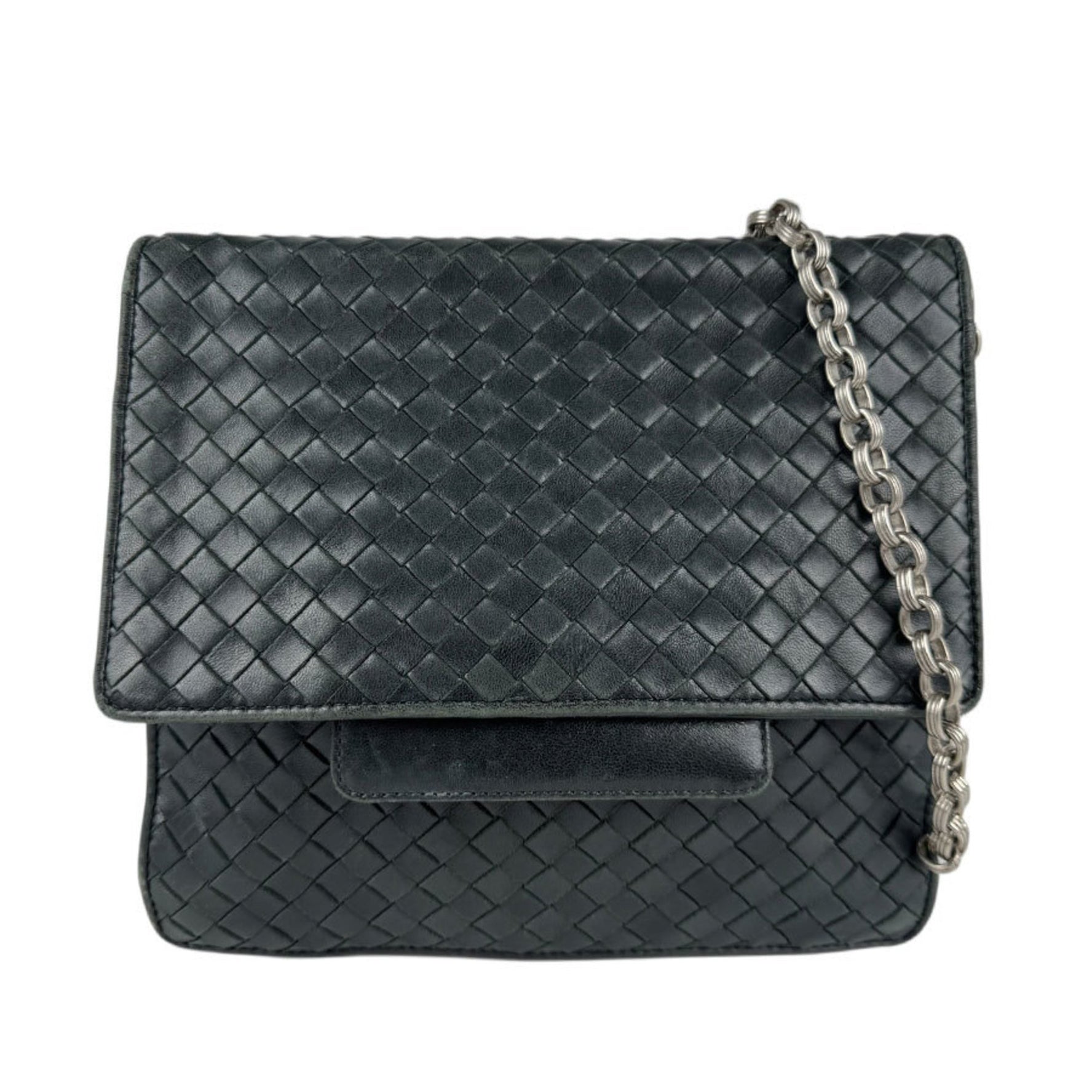 Bottega Veneta Shoulder Bag Intrecciato Leather Metal Black Silver