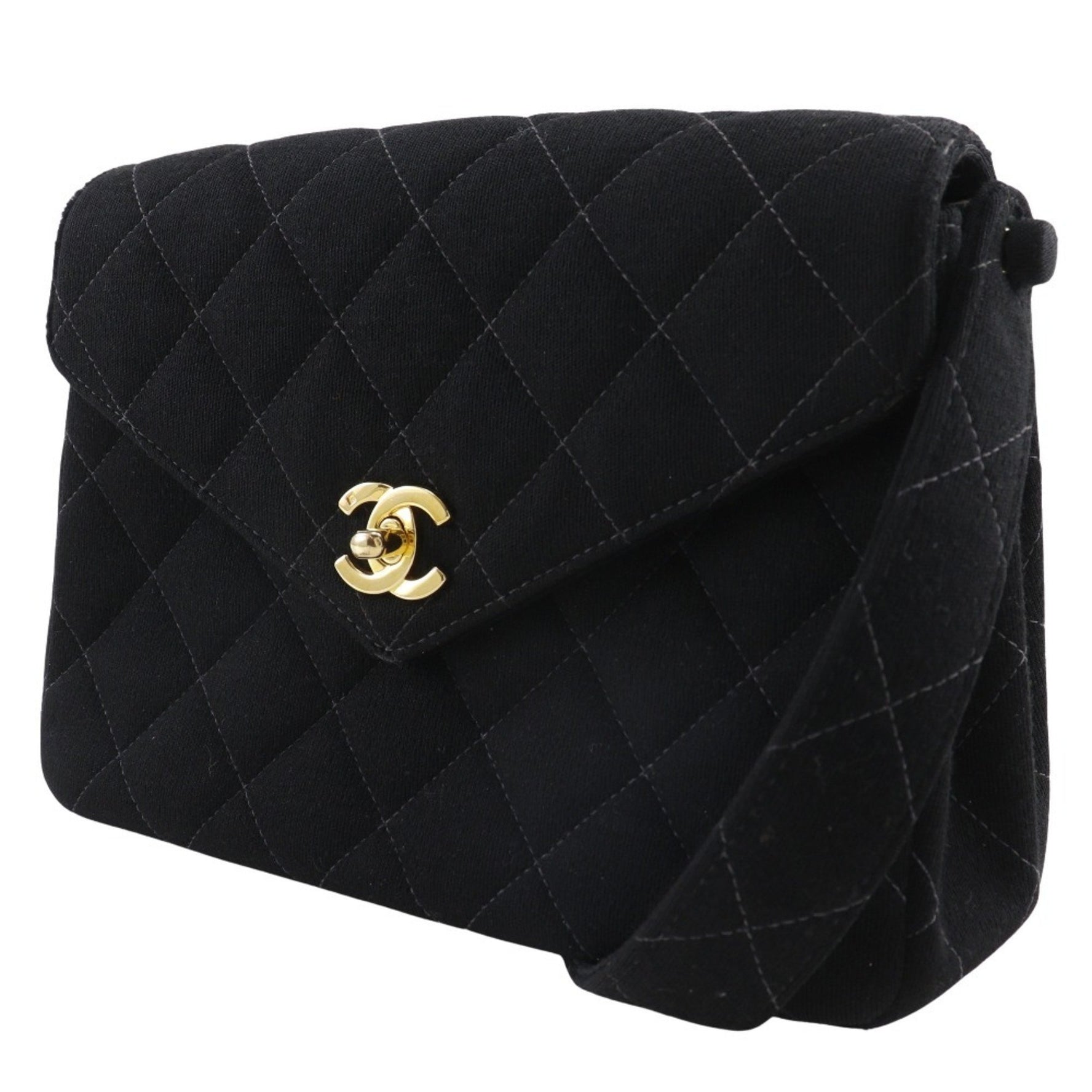 CHANEL Matelasse Shoulder Bag Coco Mark Cotton Black Turn Lock Women's