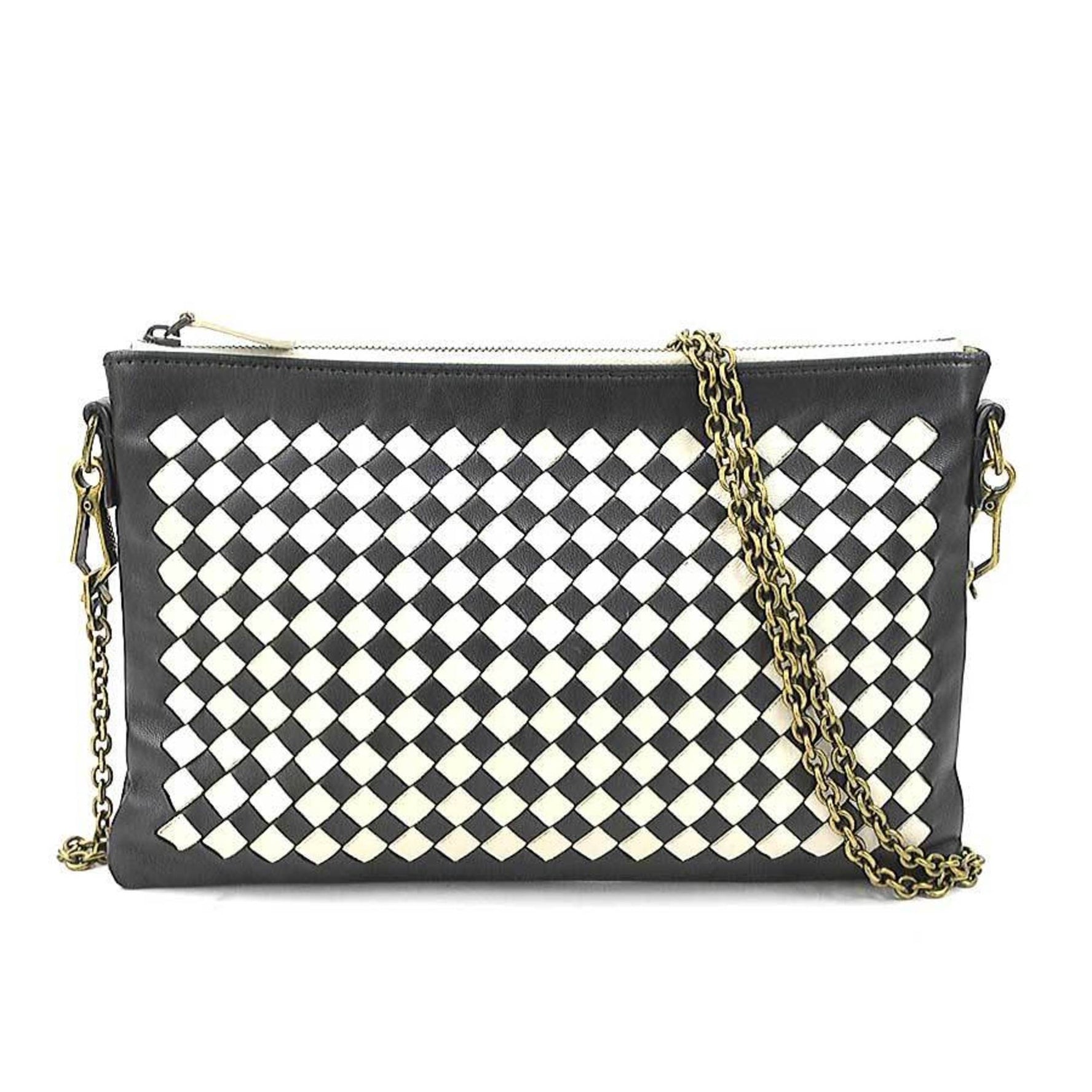 Bottega Veneta Shoulder Bag Intrecciato Leather Black Off-White Gold