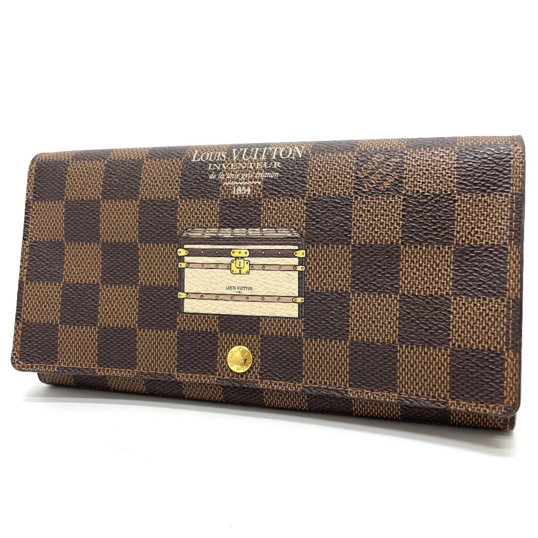 LOUIS VUITTON N63179 Damier Portefeuille Sarah Bifold Wallet, Women's Ebene Canvas, Brown