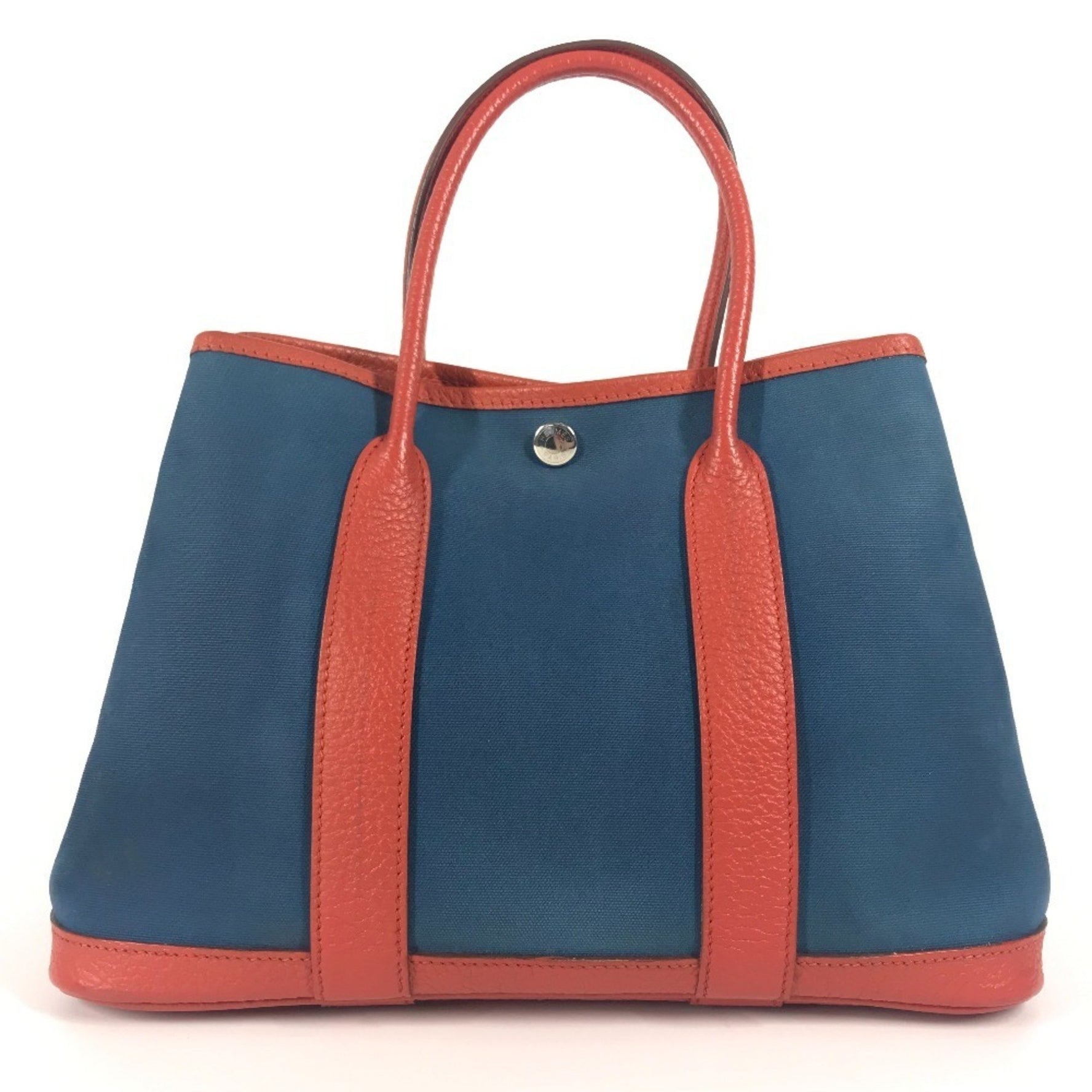 HERMES Garden Party TPM Bag Handbag Bicolor Tote Leather Canvas Blue