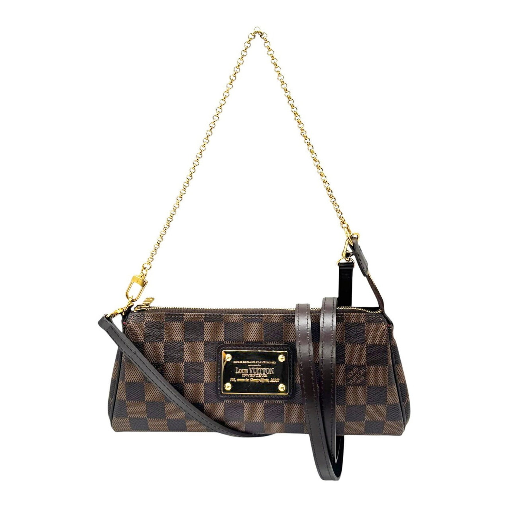 LOUIS VUITTON Eva Damier Ebene Shoulder Bag with Chain Pochette