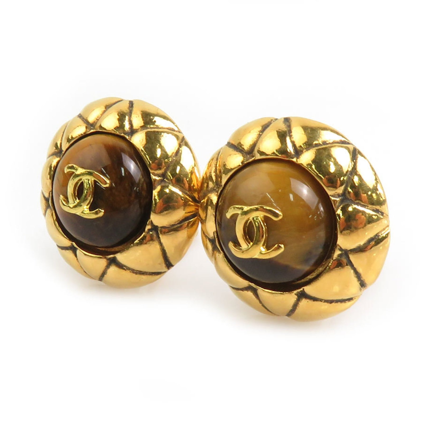 CHANEL Earrings Coco Mark Metal Stone Gold Brown Women's e60367a
