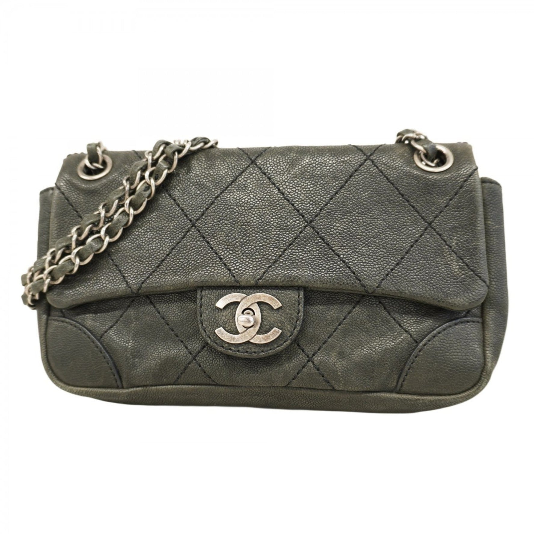 CHANEL Shoulder Bag Wild Stitch W Chain Caviar Skin
