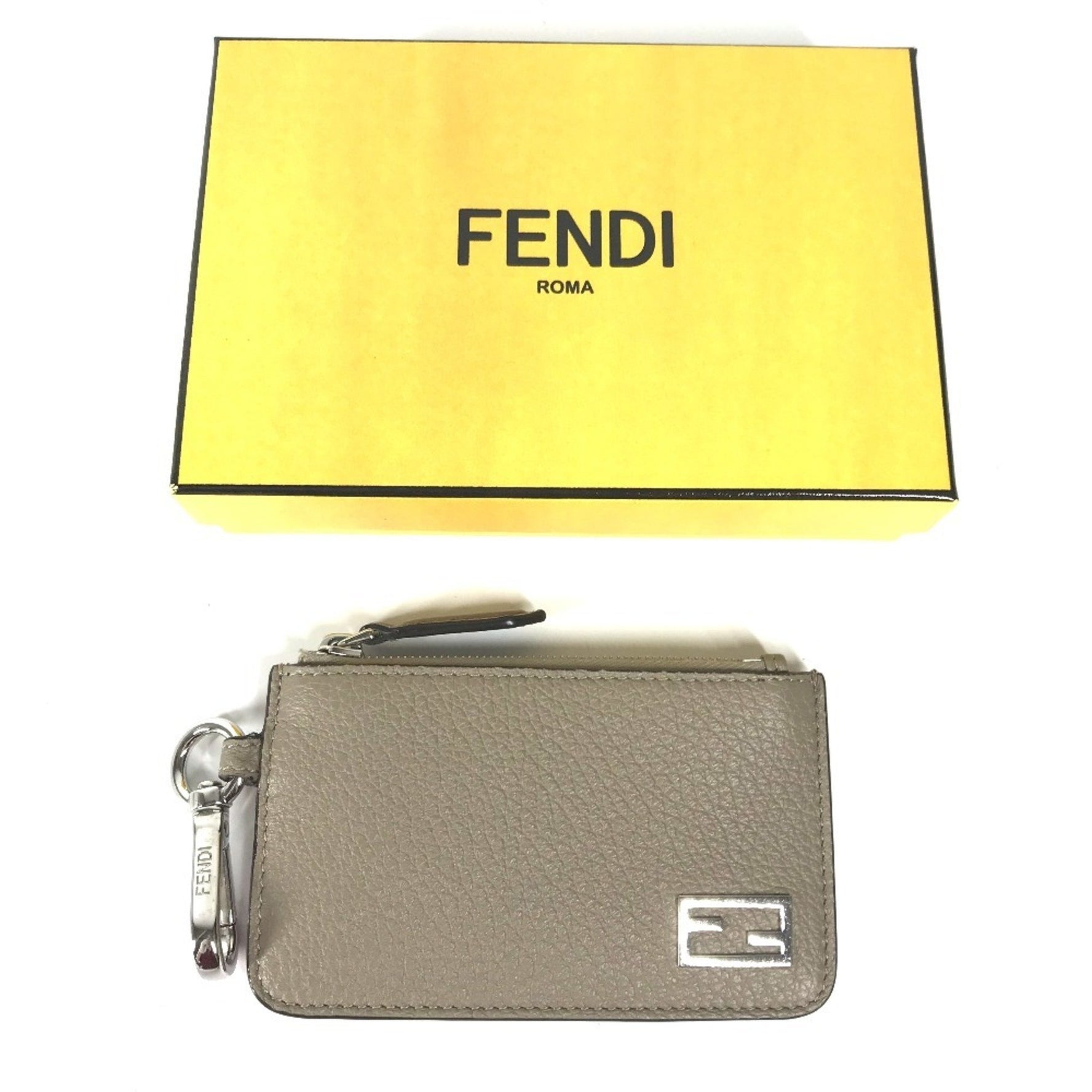 FENDI Two-Tone Logo Card Case, Coin Purse, Wallet, Fragment Leather, Beige