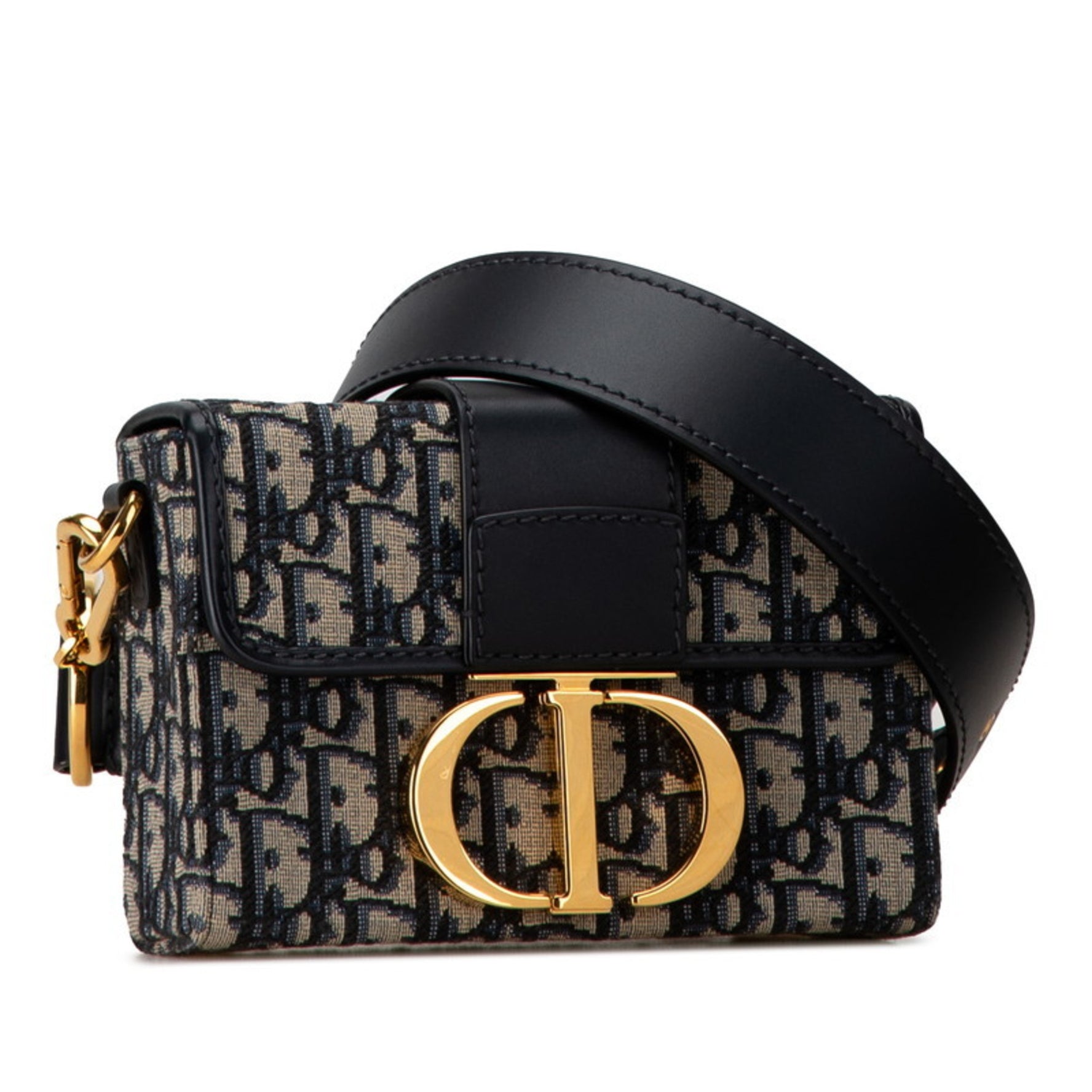 Christian Dior Dior Oblique 30 Montaigne Crossbody Shoulder Bag Navy Beige Leather Jacquard